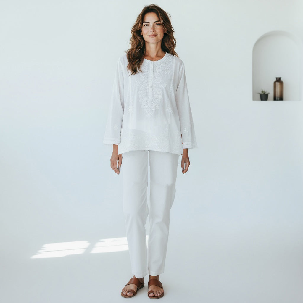 Cotton Chikan Short Kurtas 504-3 Colors