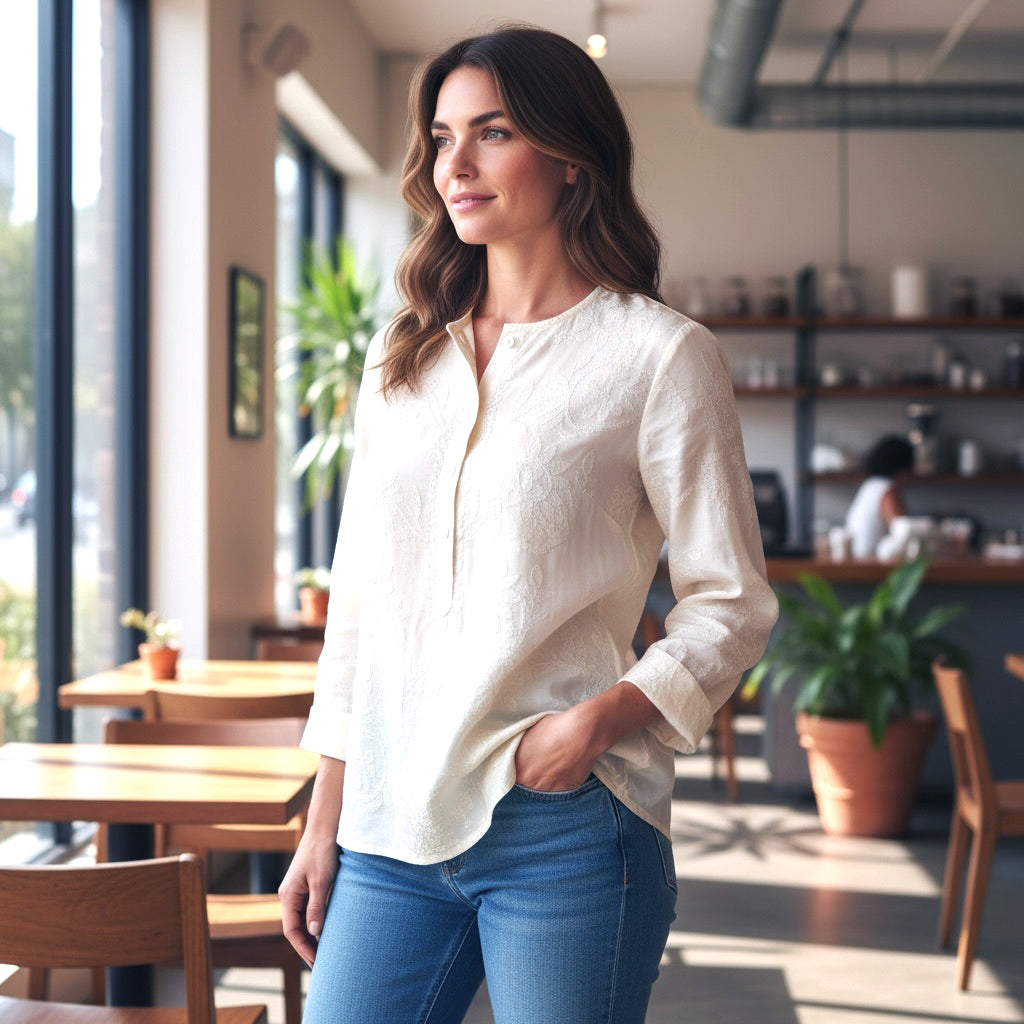 LH White Silk Tops