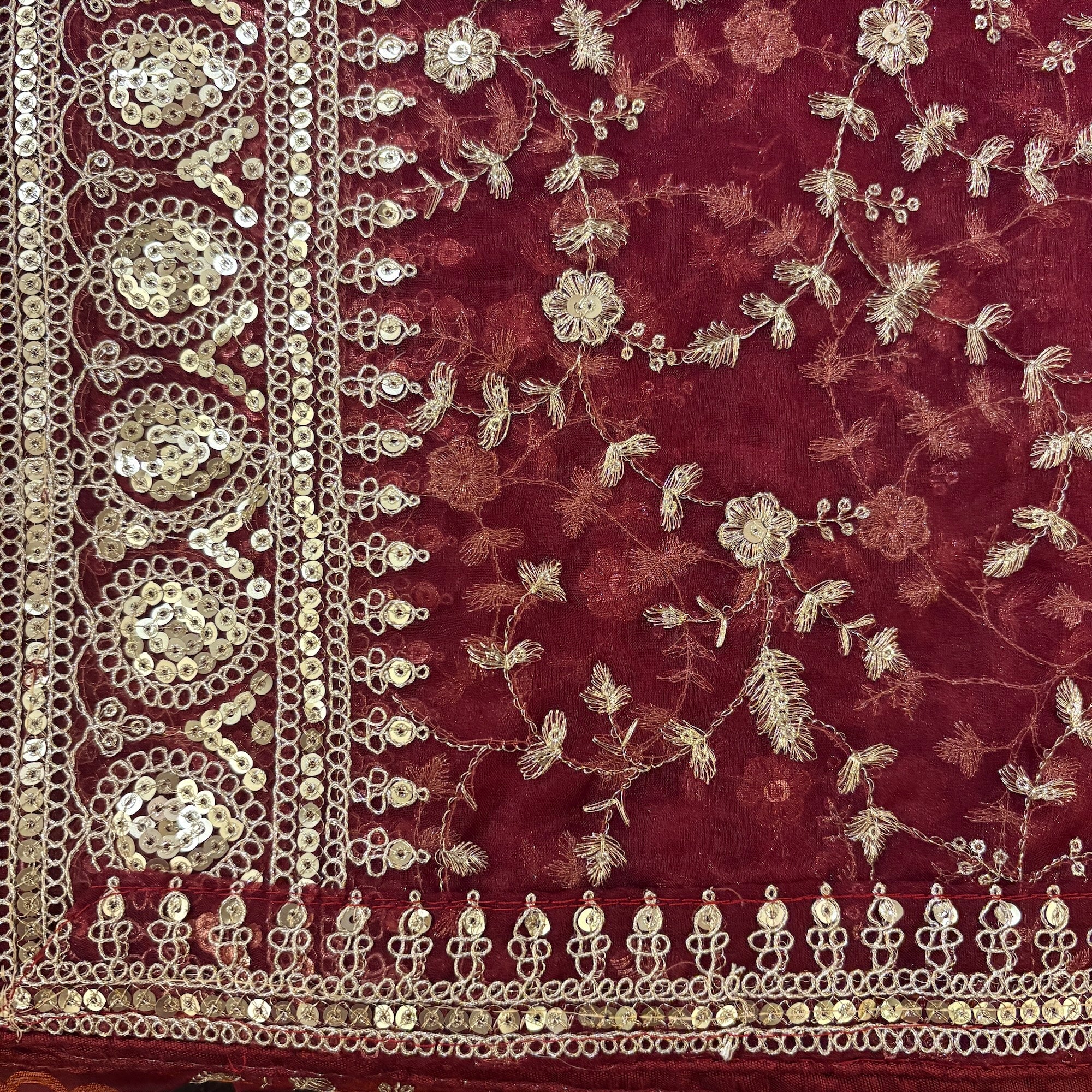 Organza Dupatta with Floral Embroidery-Many Colors - Vintage India NYC