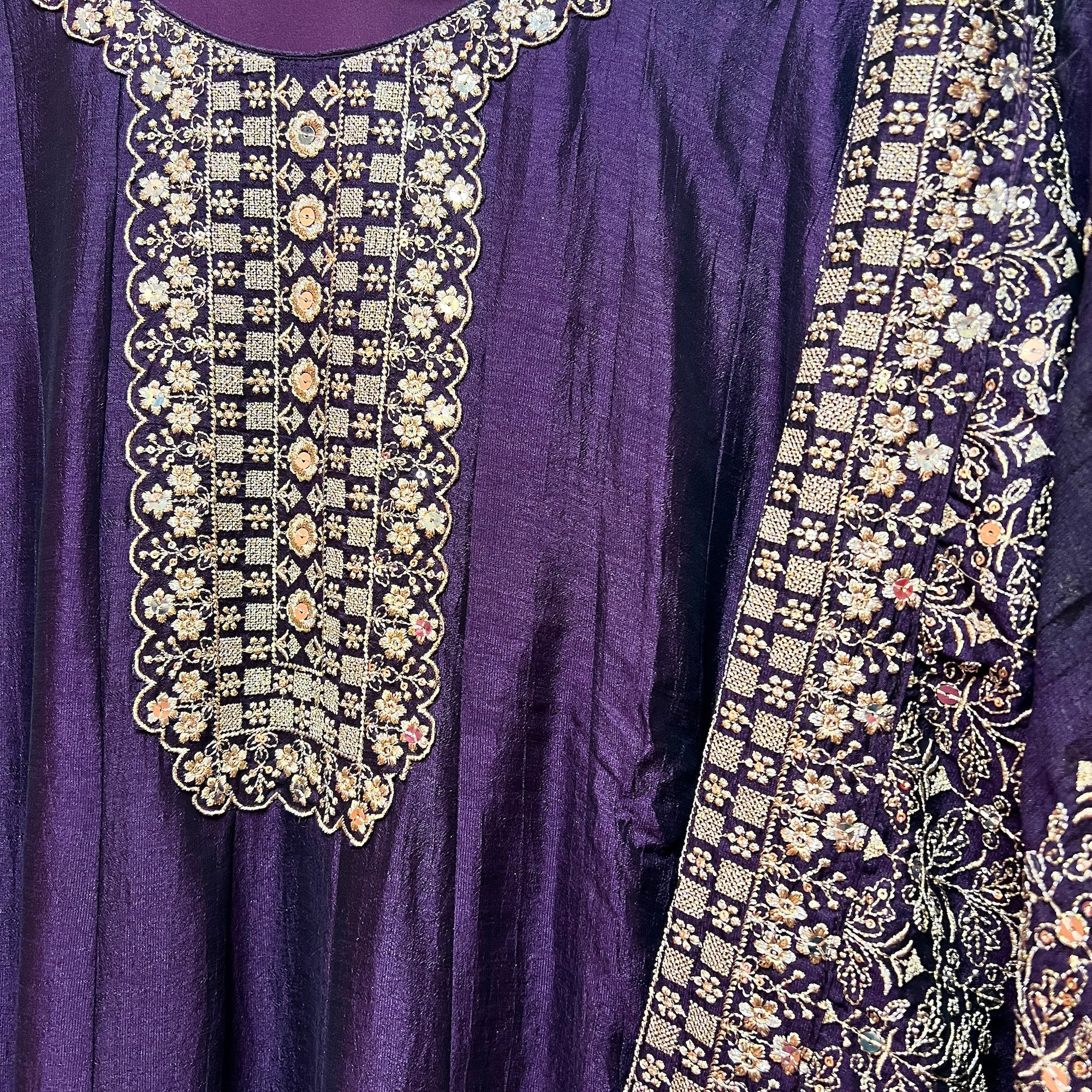 Wine Anarkali Georgette -Size 52 - Vintage India NYC