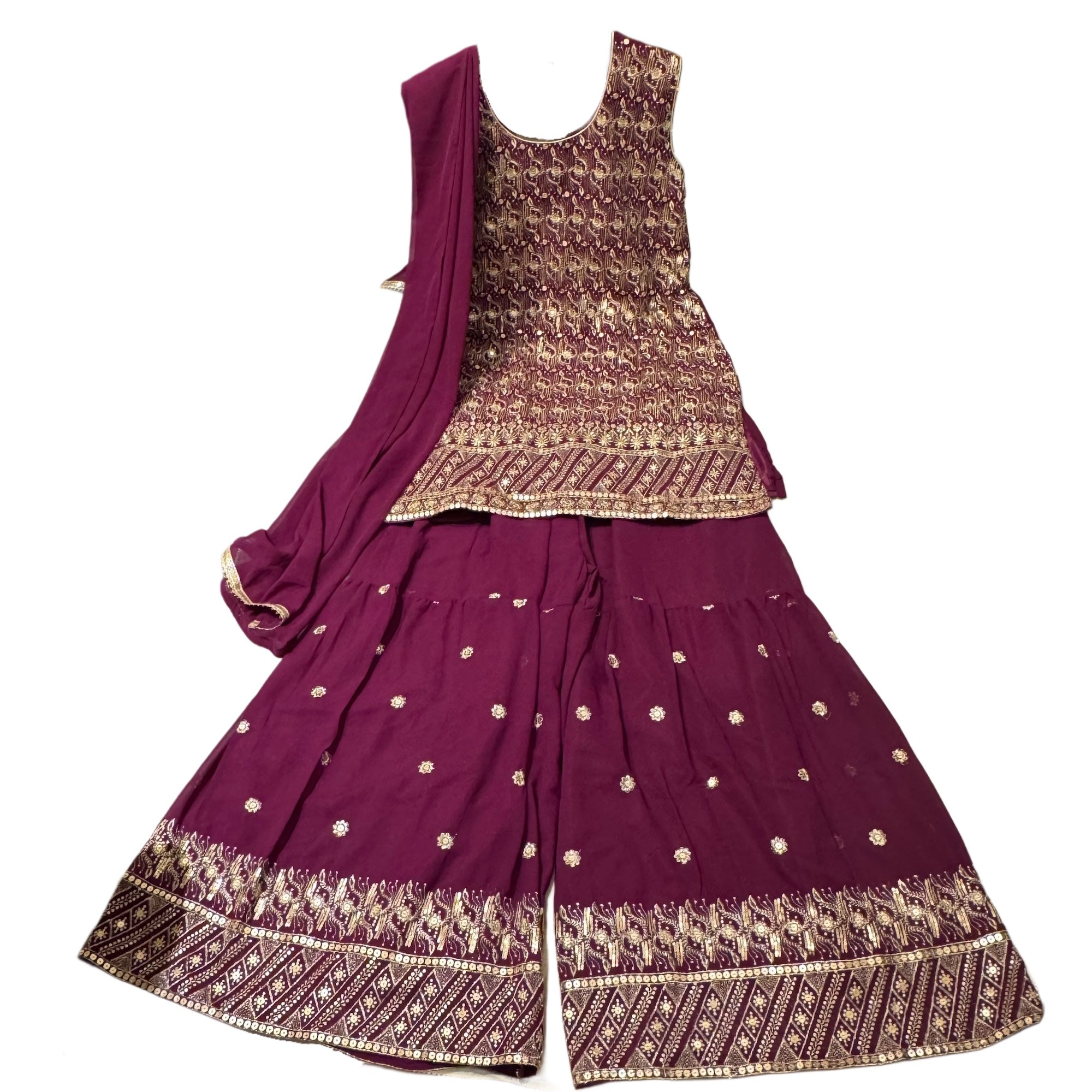 Plus Size Gold Sequin Gharara Set-3 Colors - Vintage India NYC