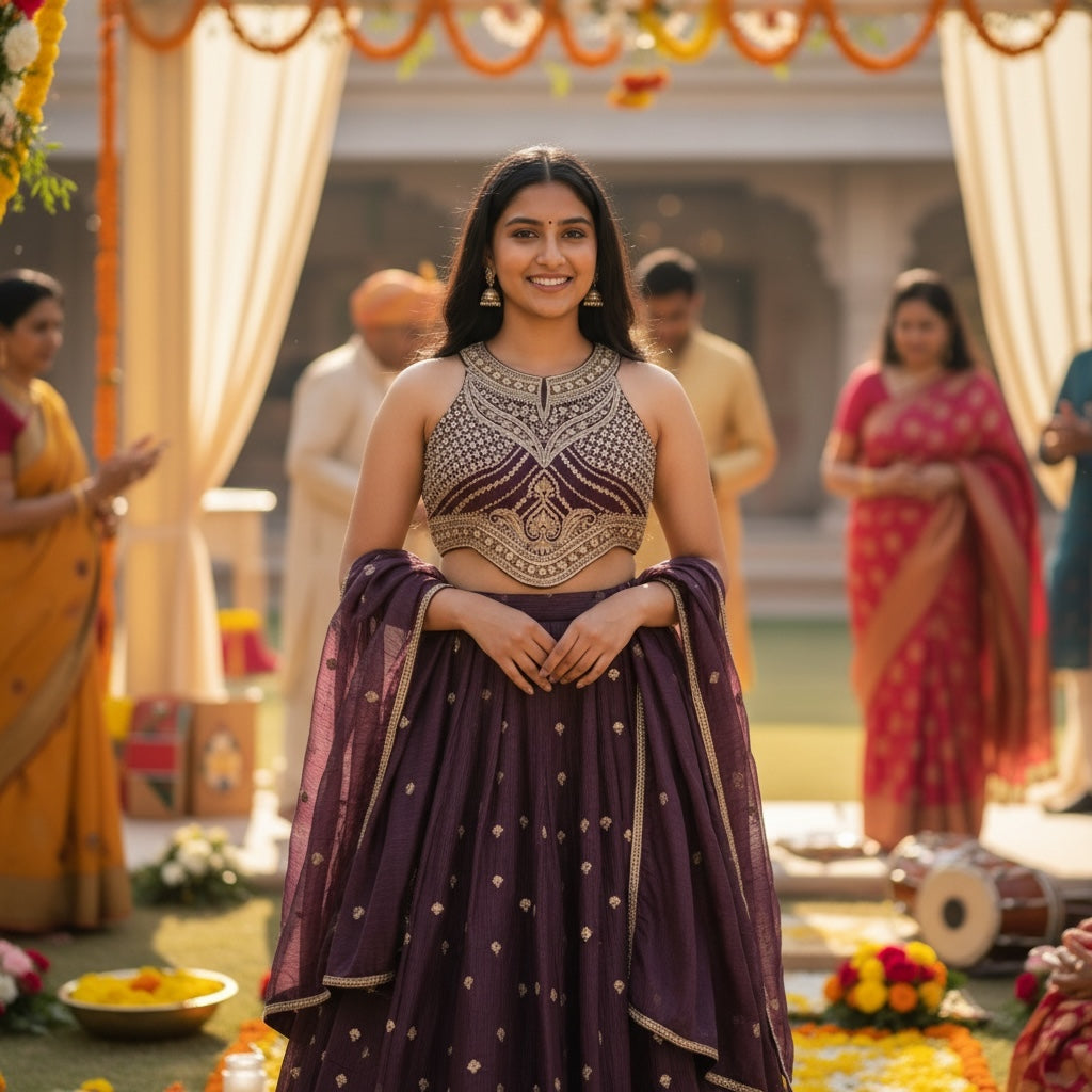 Q Gold Embroidered Lehenga Sets-2 Colors