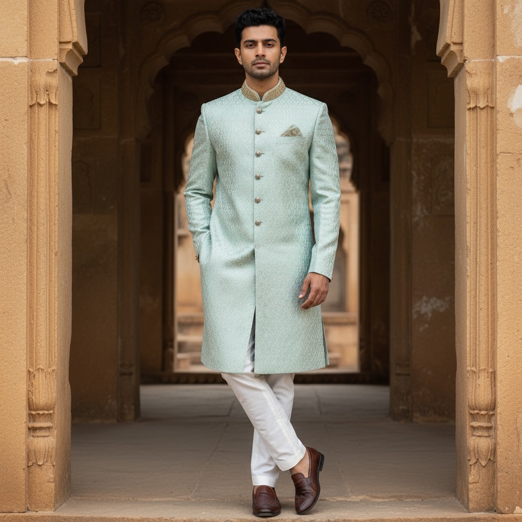YD Mint Blue Sherwani - Vintage India NYC