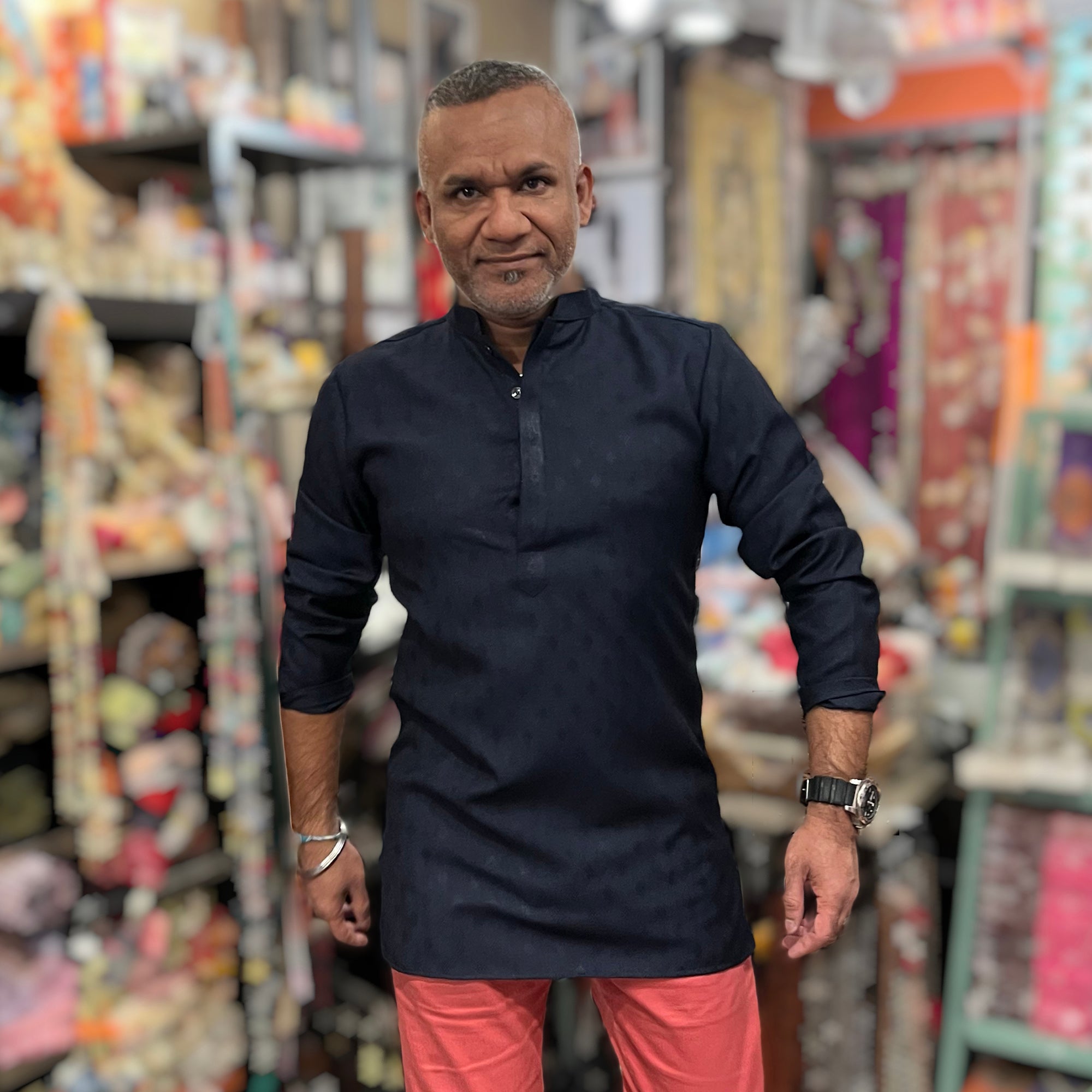 YD Diamond Band Collar Short Kurta-3 Colors - Vintage India NYC