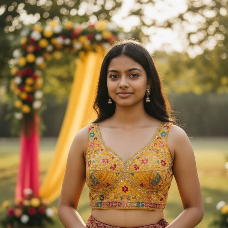 Embroidered Floral Choli Blouse-Colors - Vintage India NYC