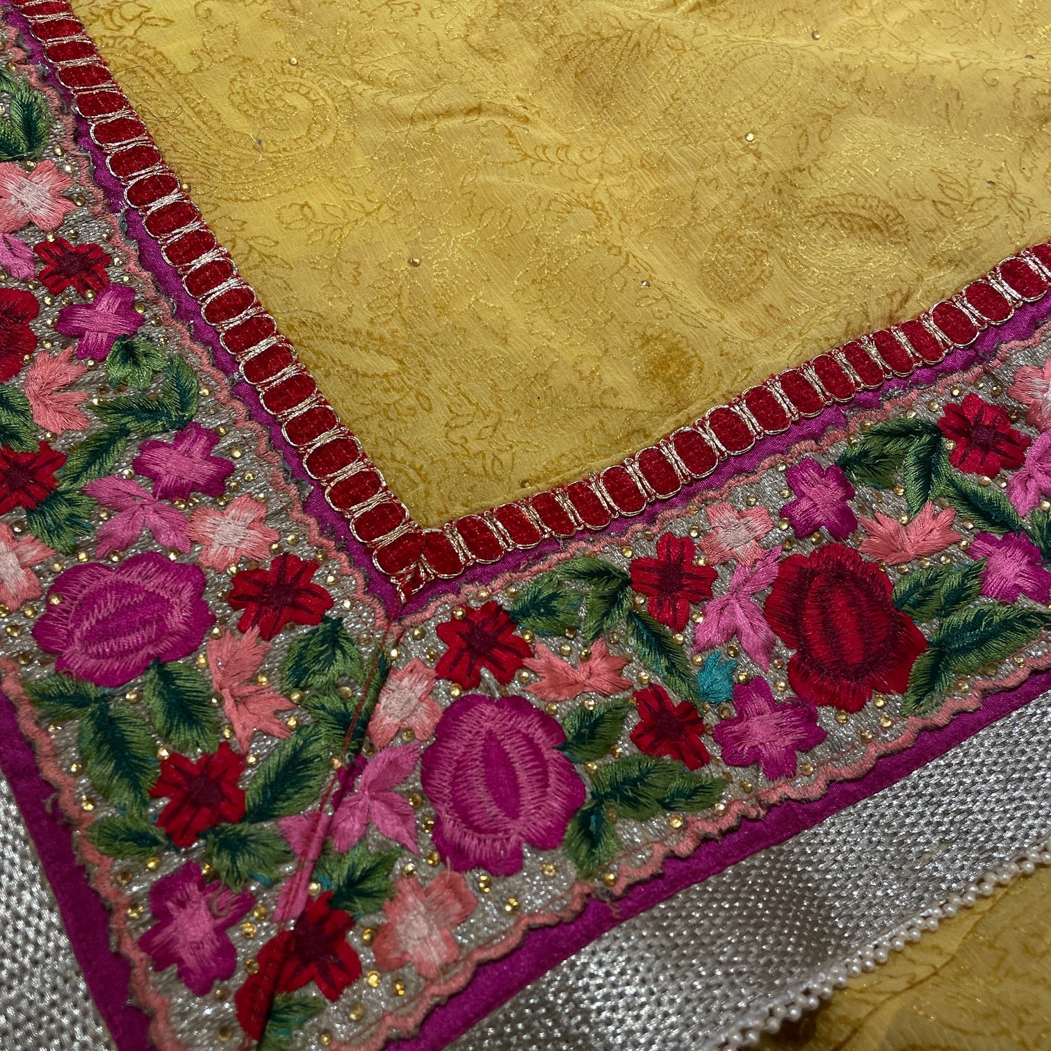 Yellow Chiffon Silk Embroidered Saree - Vintage India NYC