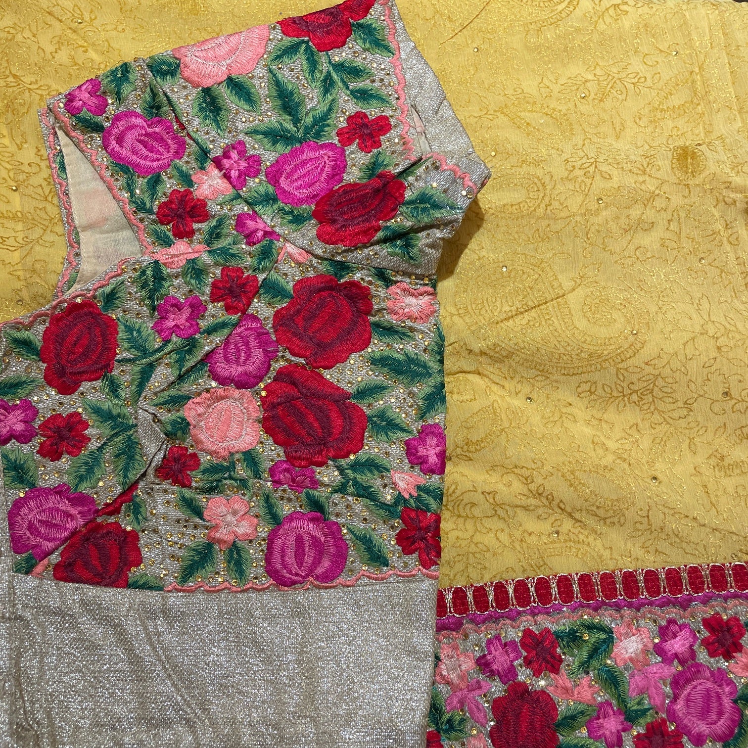 Yellow Chiffon Silk Embroidered Saree - Vintage India NYC
