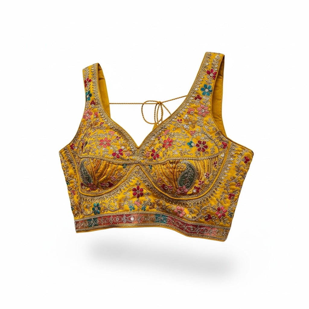 Embroidered Floral Choli Blouse-Colors - Vintage India NYC