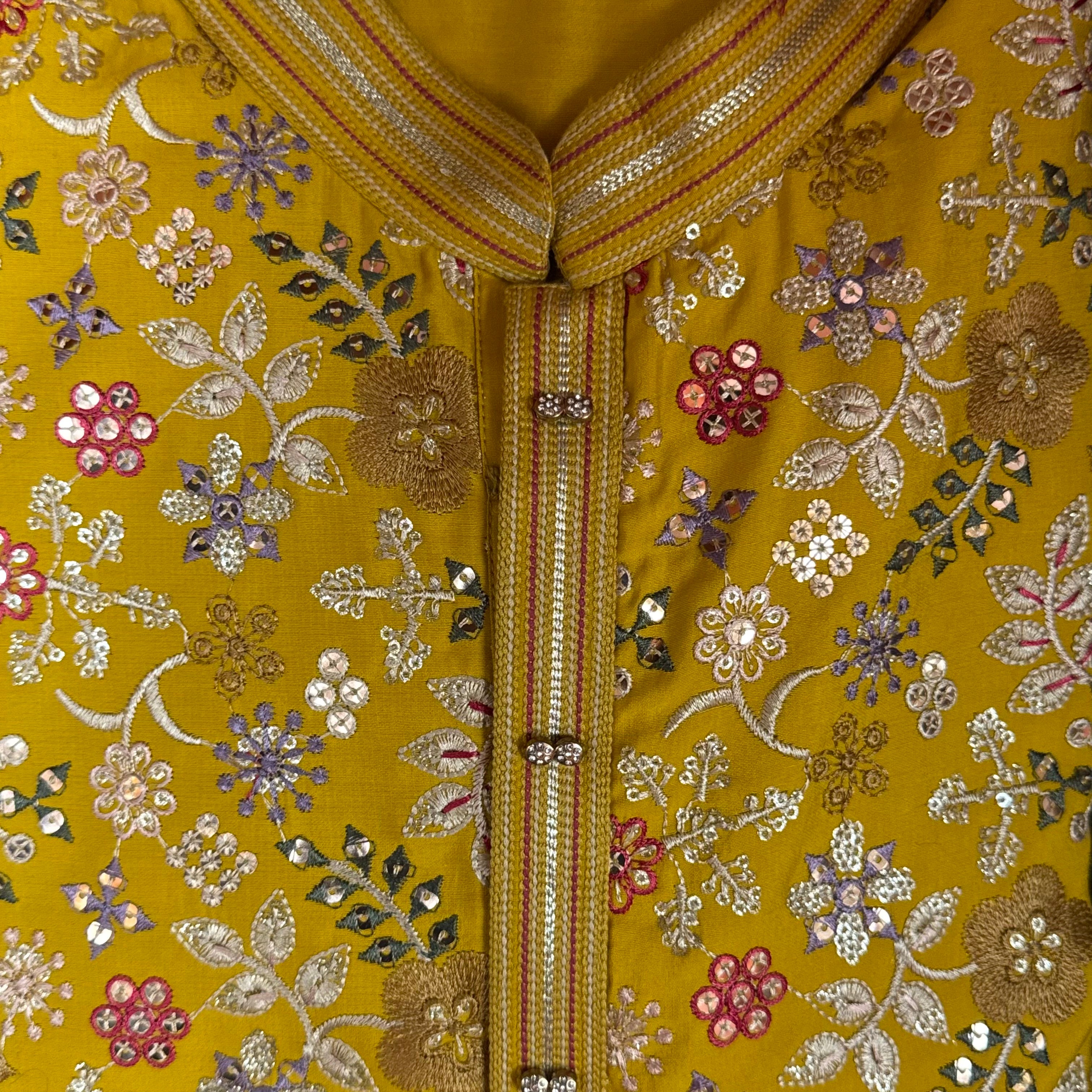 Yellow Embroidered Floral Kurta - Vintage India NYC