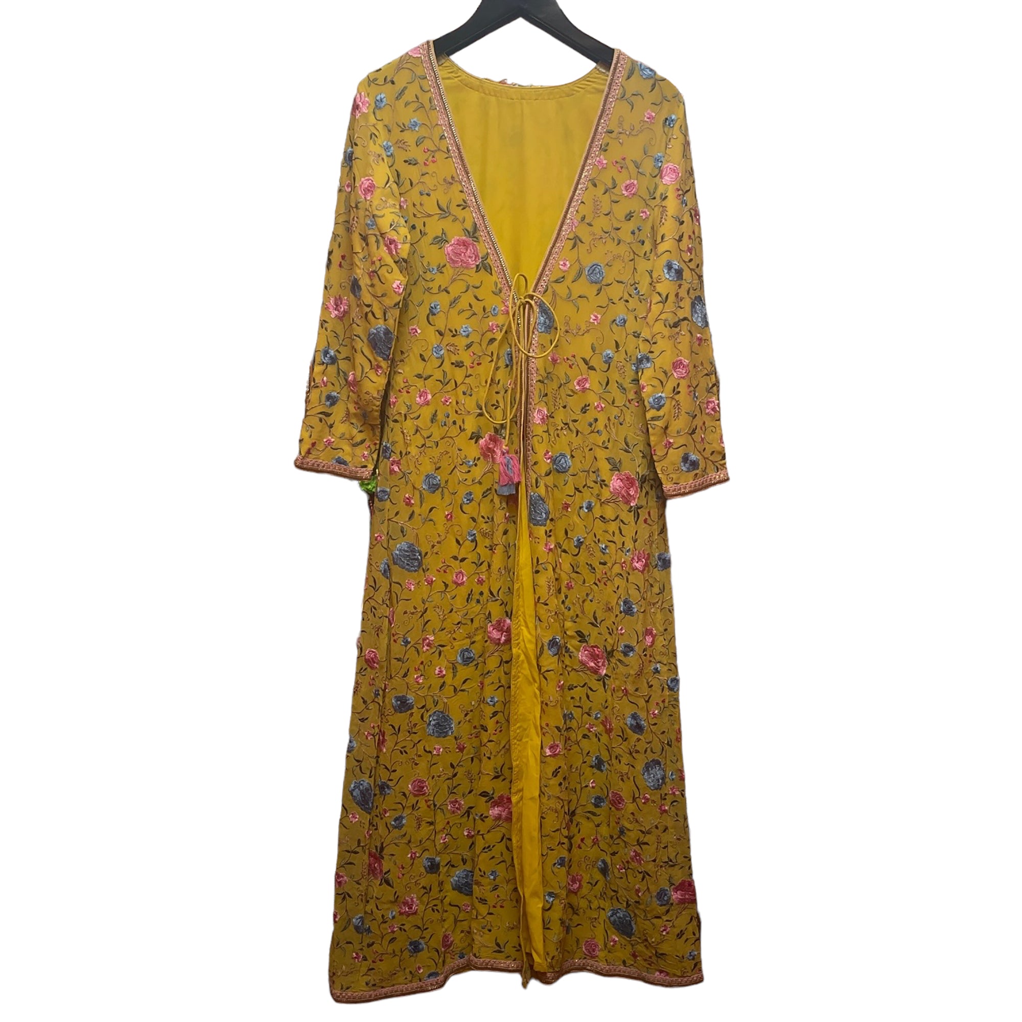 Yellow Floral Long Jacket - Vintage India NYC