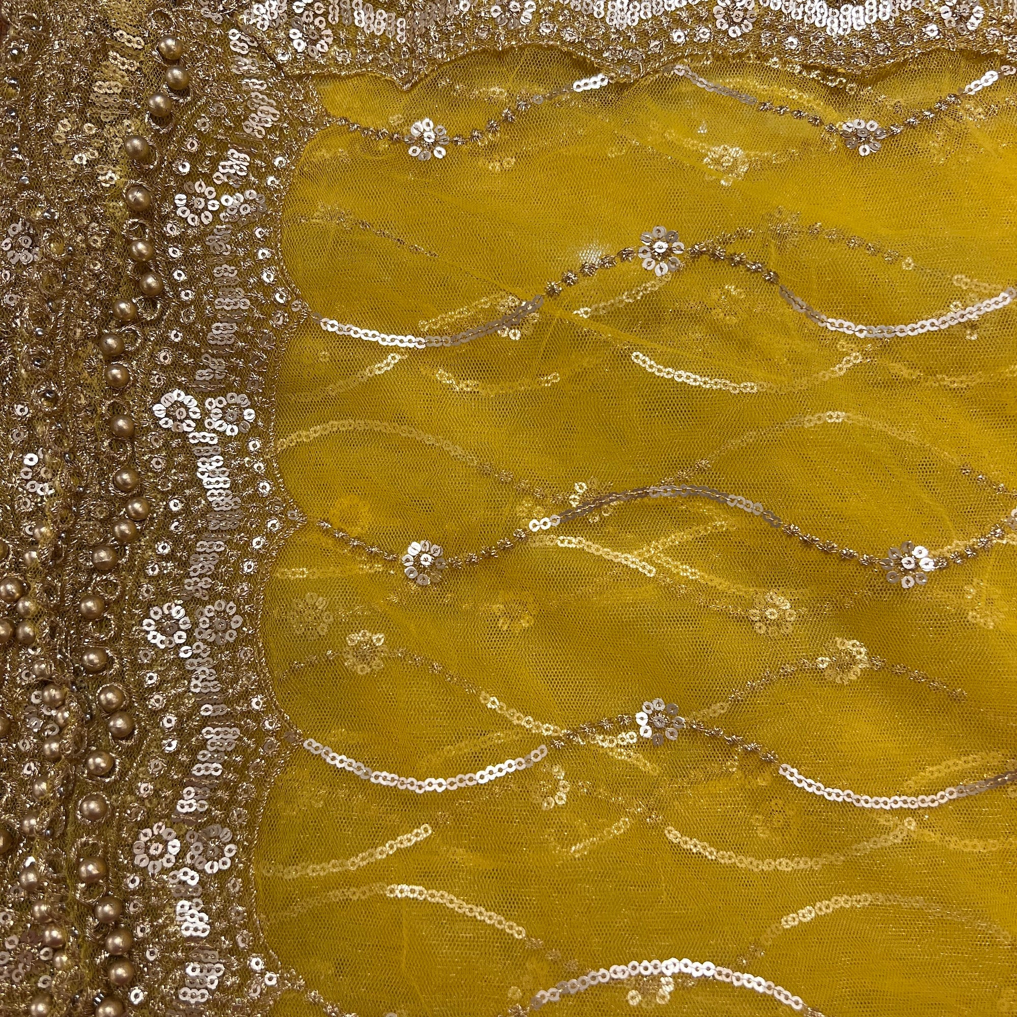 DT Gold Scallop Embroidered Dupatta - Vintage India NYC