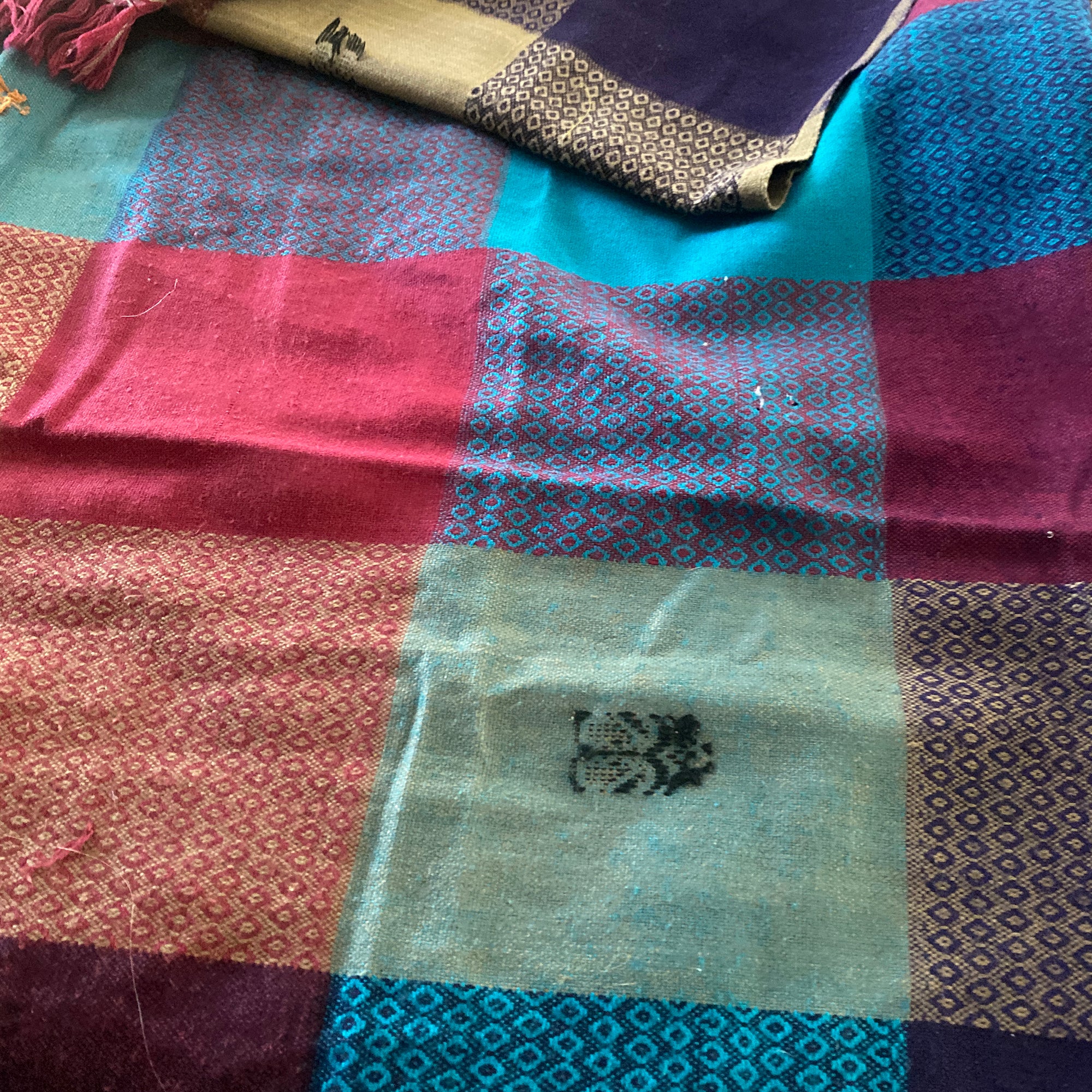 Vintage Multicolor Wool Shawl-509 - Vintage India NYC