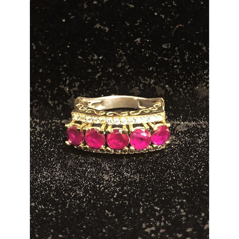 Gold plated silver ring with zirconium rubies - Vintage India NYC