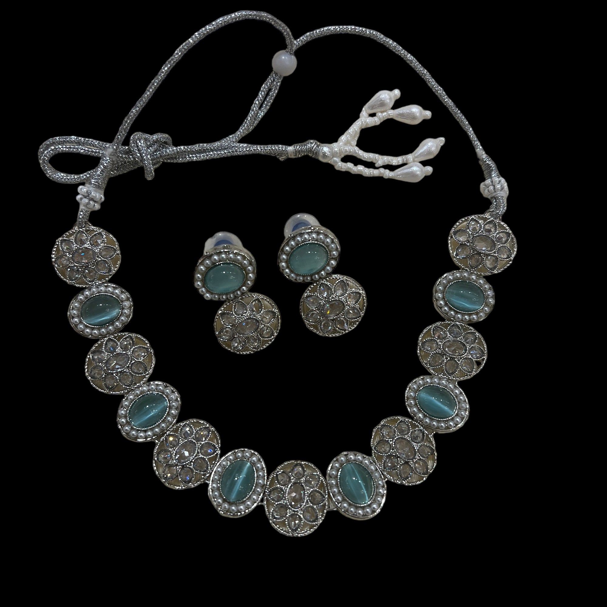 AH Oval Stone Necklace Sets - Vintage India NYC