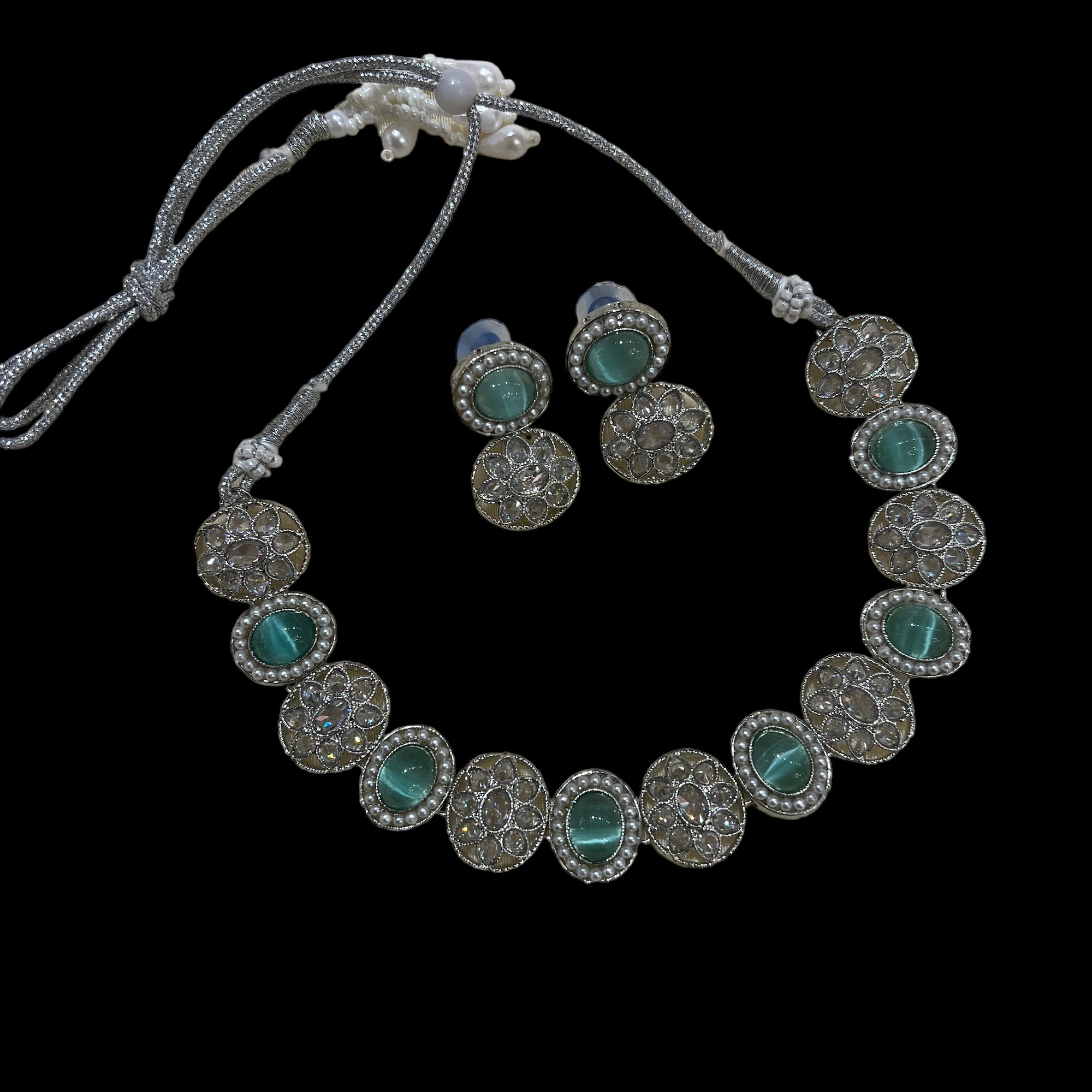 AH Oval Stone Necklace Sets - Vintage India NYC
