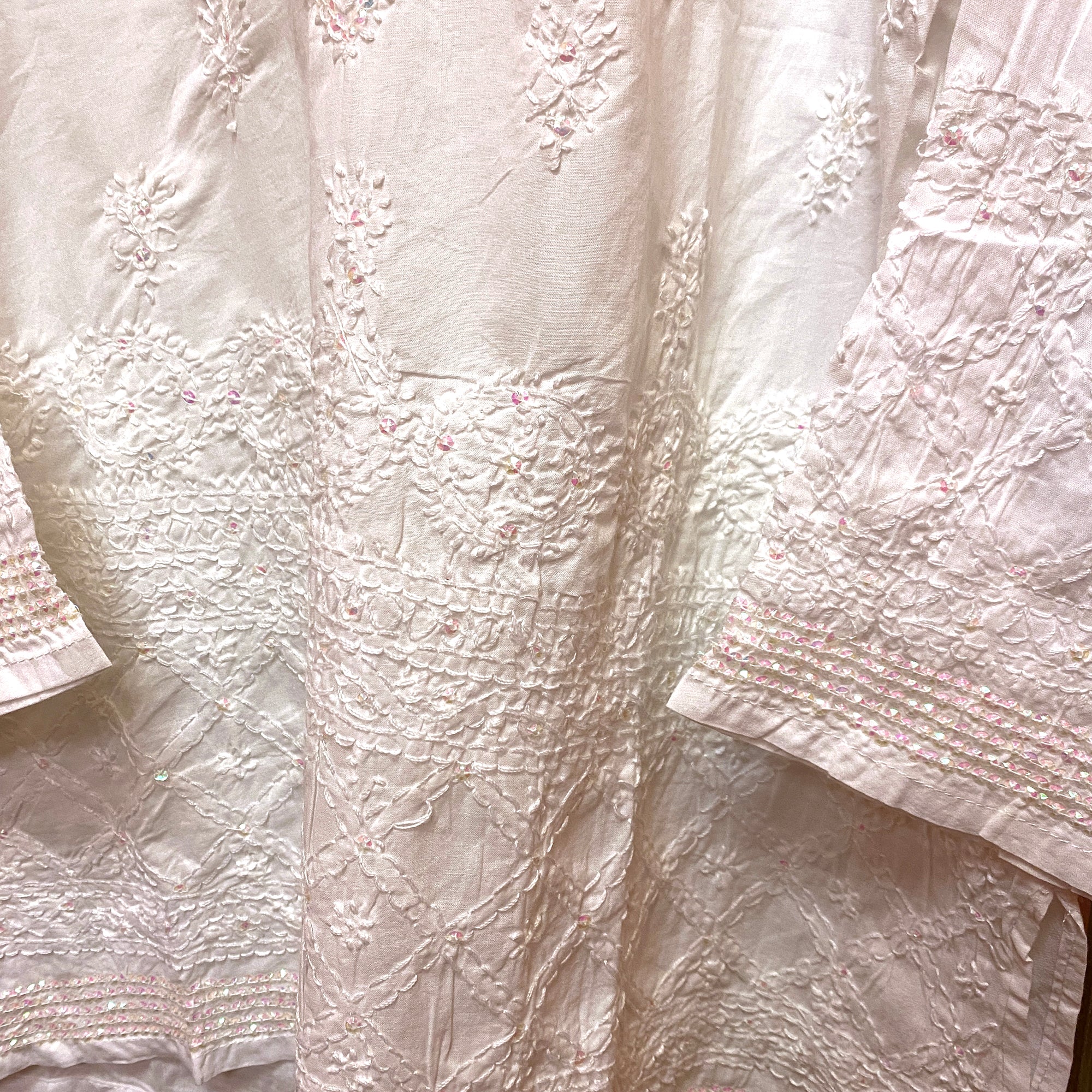 AR White Organic Cotton Sequin Short Kurta - Vintage India NYC