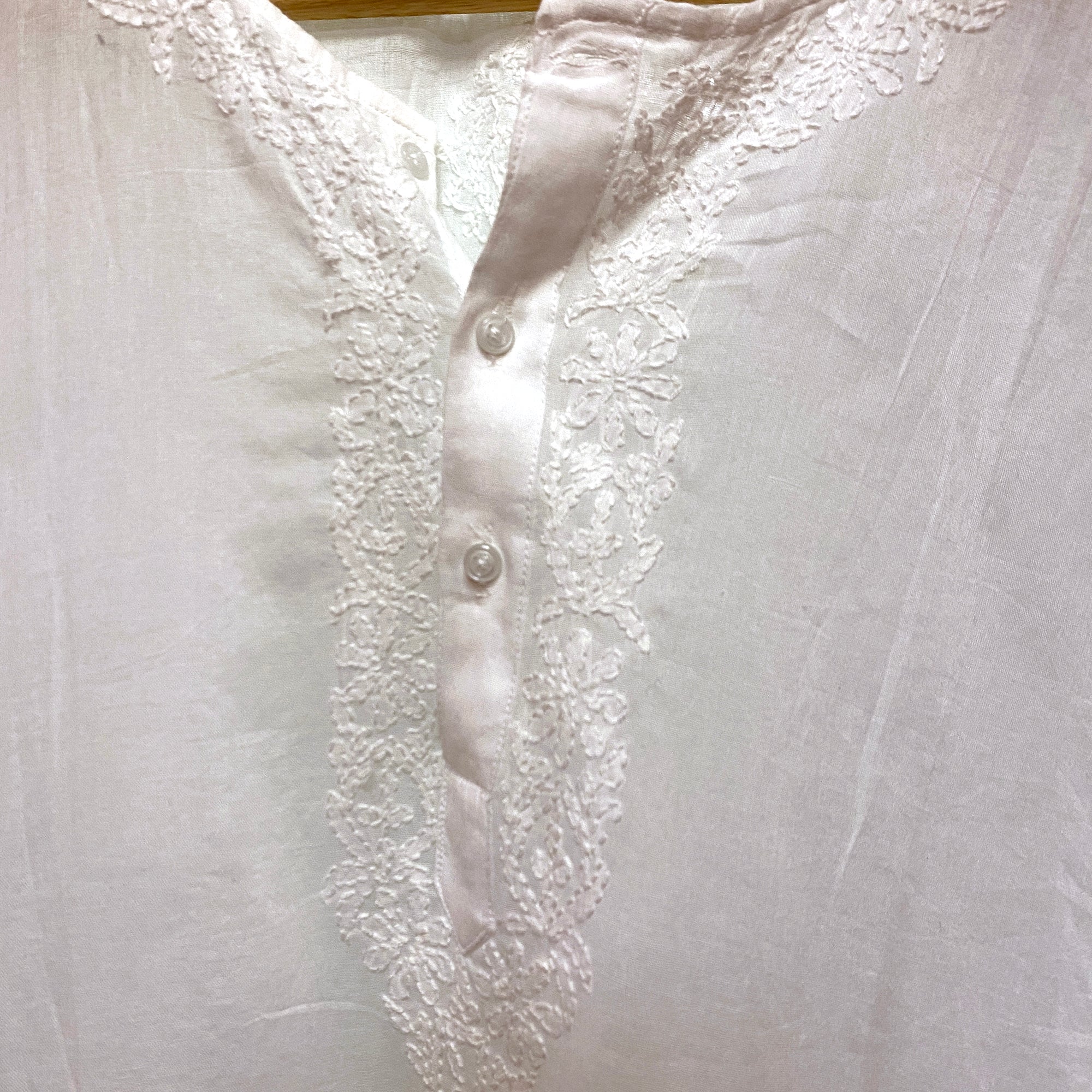 AR White Organic Cotton 3 Button Short Kurta-Style 1 - Vintage India NYC