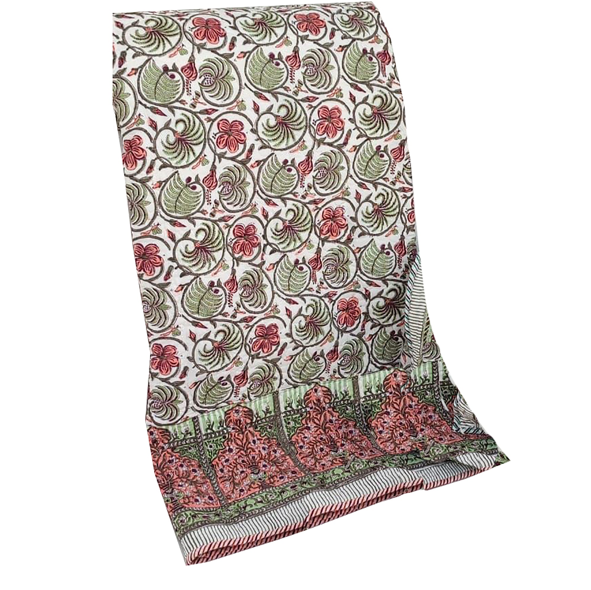 Coral & Green Queen Quilt - Vintage India NYC