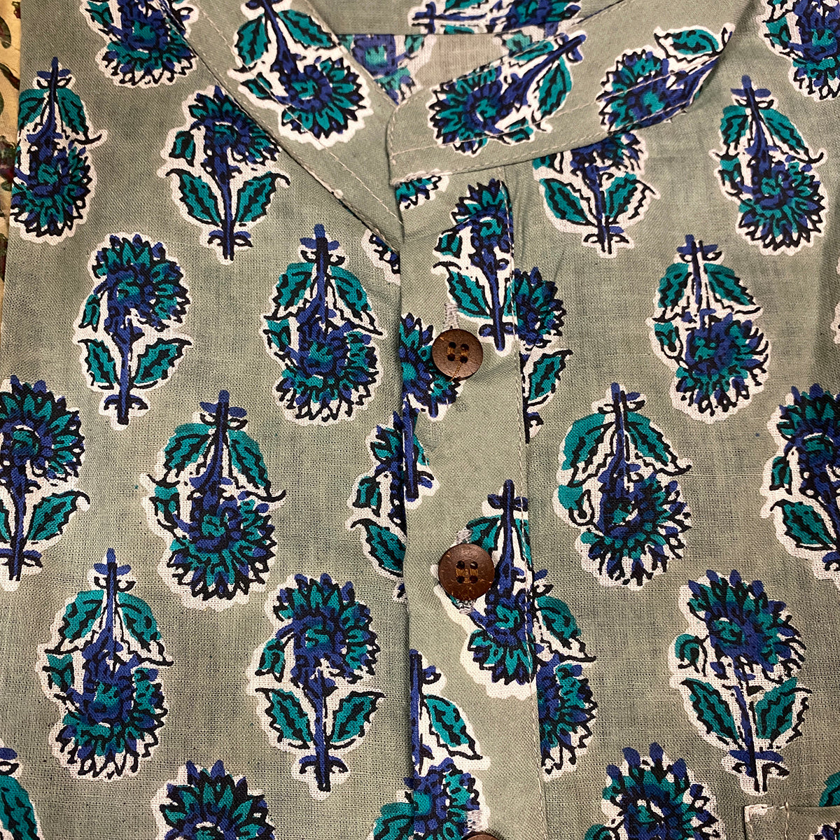 AR Mens Block Print Short Kurta - Vintage India NYC