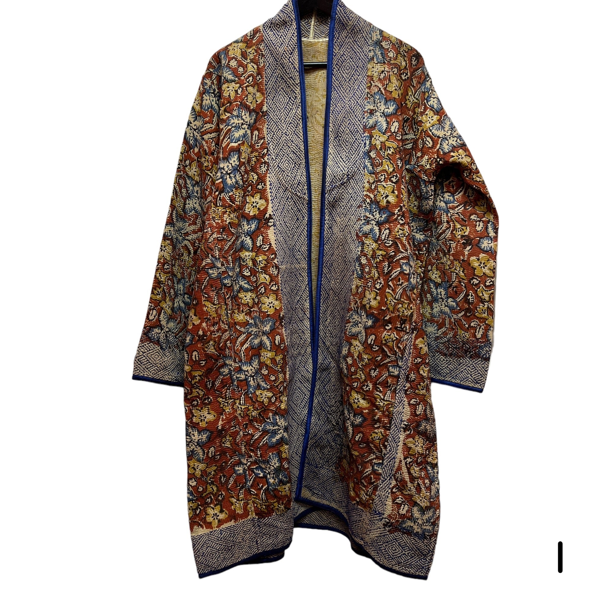 Ajrakh Cotton Kantha Quilted Long Coat - Vintage India NYC