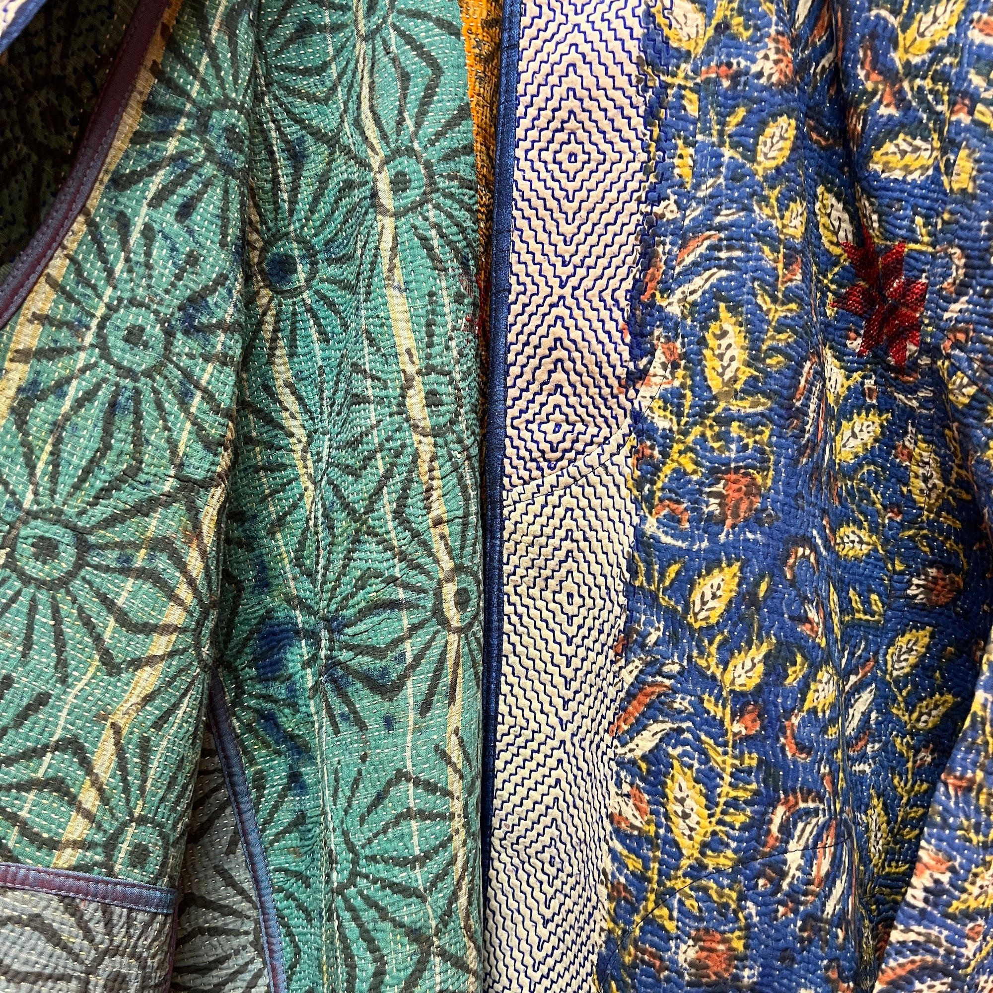 Ajrakh Cotton Kantha Quilted Long Coat - Vintage India NYC