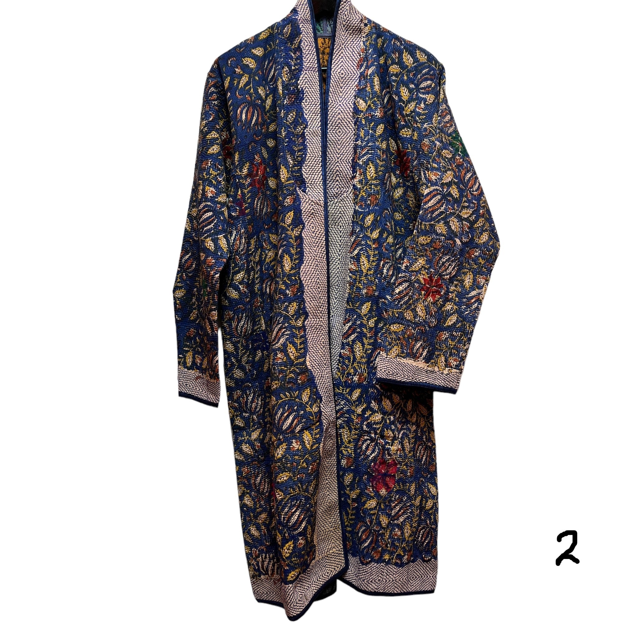 Ajrakh Cotton Kantha Quilted Long Coat - Vintage India NYC