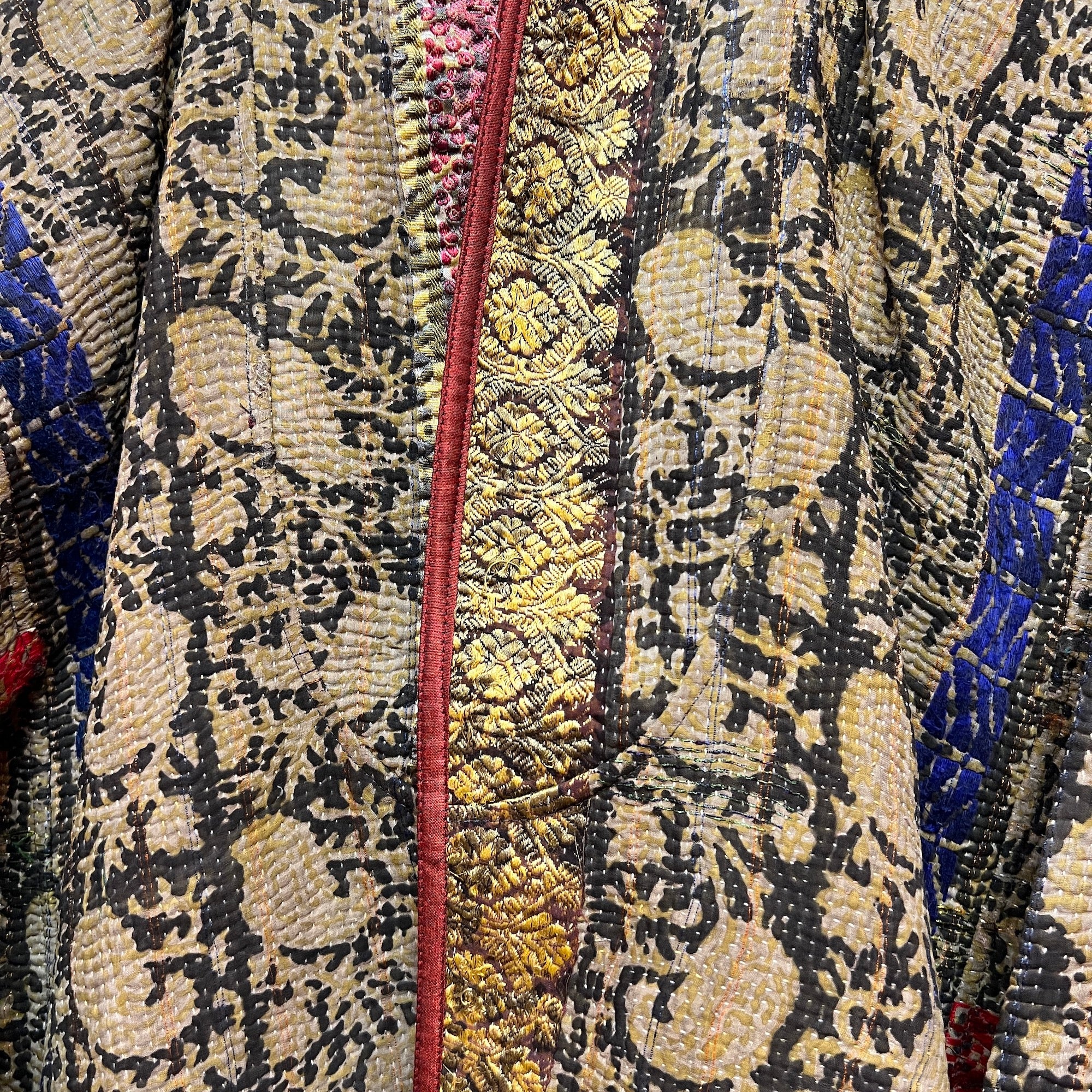 Ajrakh Cotton Kantha Quilted Long Coat - Vintage India NYC