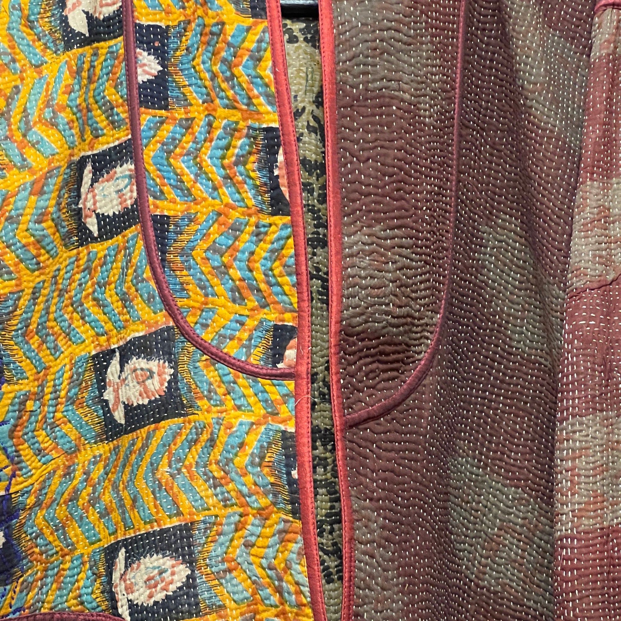 Ajrakh Cotton Kantha Quilted Long Coat - Vintage India NYC