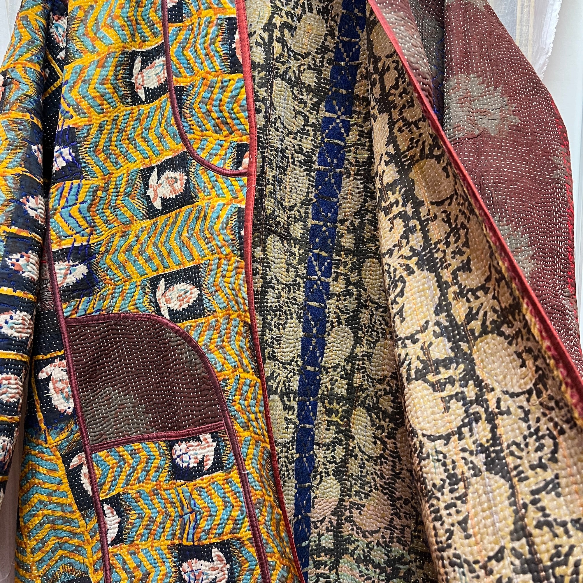 Ajrakh Cotton Kantha Quilted Long Coat - Vintage India NYC