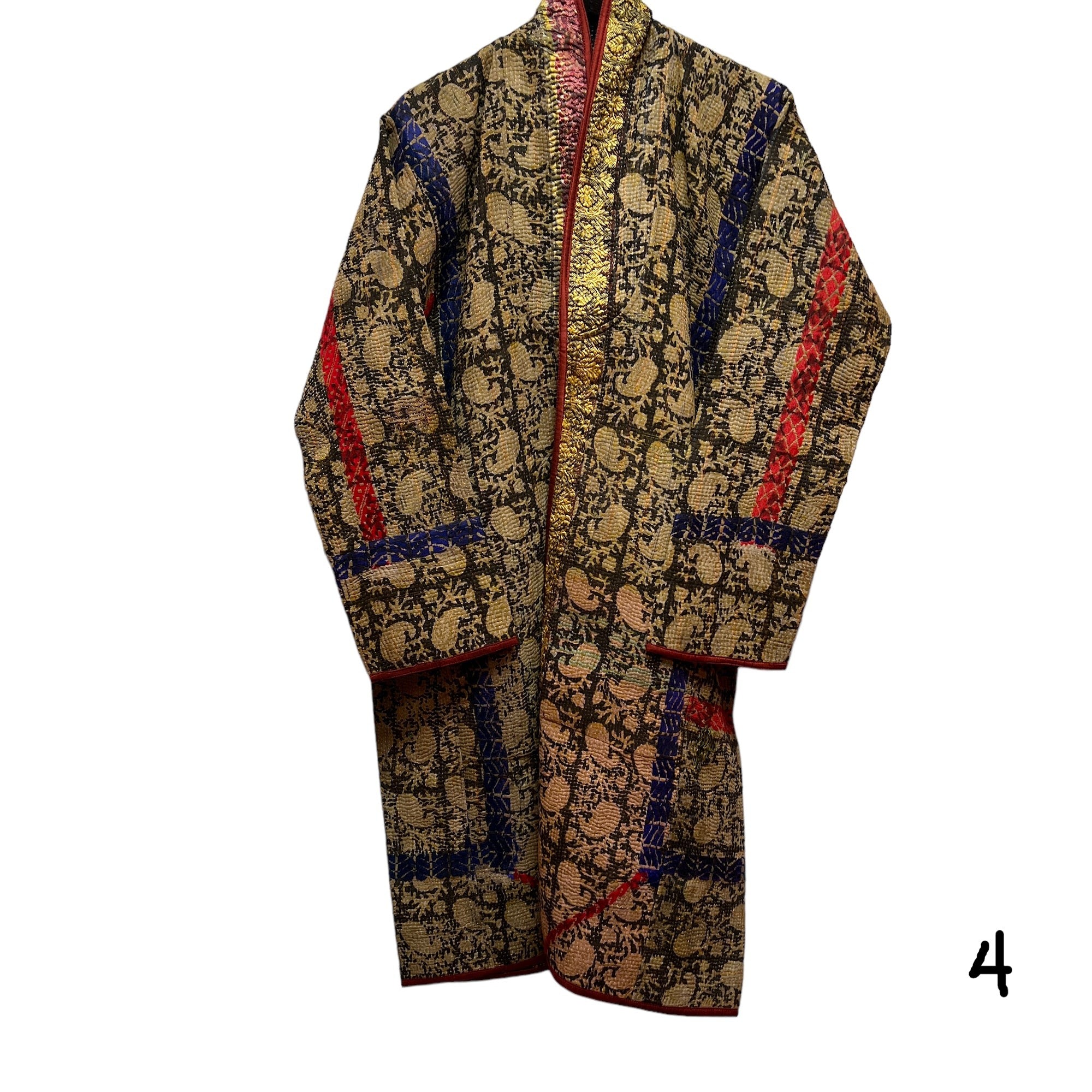 Ajrakh Cotton Kantha Quilted Long Coat - Vintage India NYC