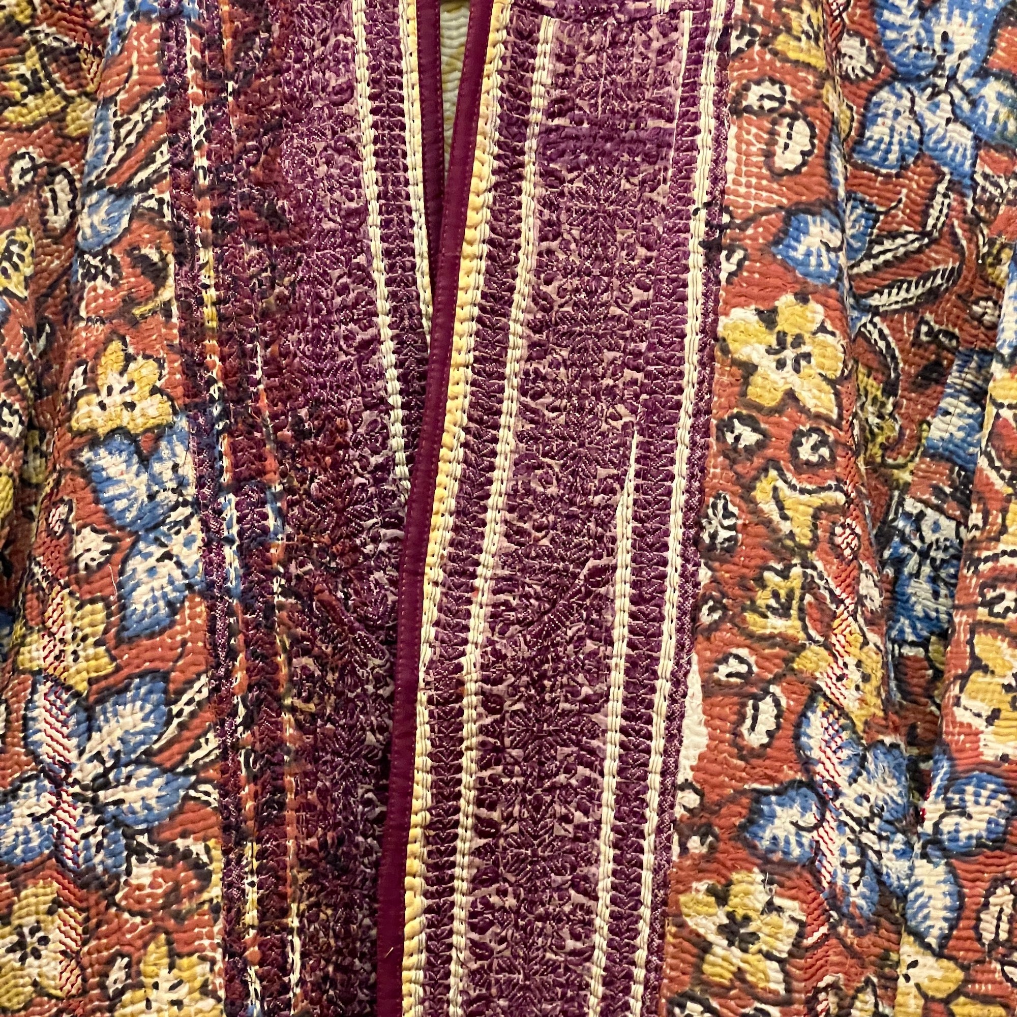 Ajrakh Cotton Kantha Quilted Long Coat - Vintage India NYC