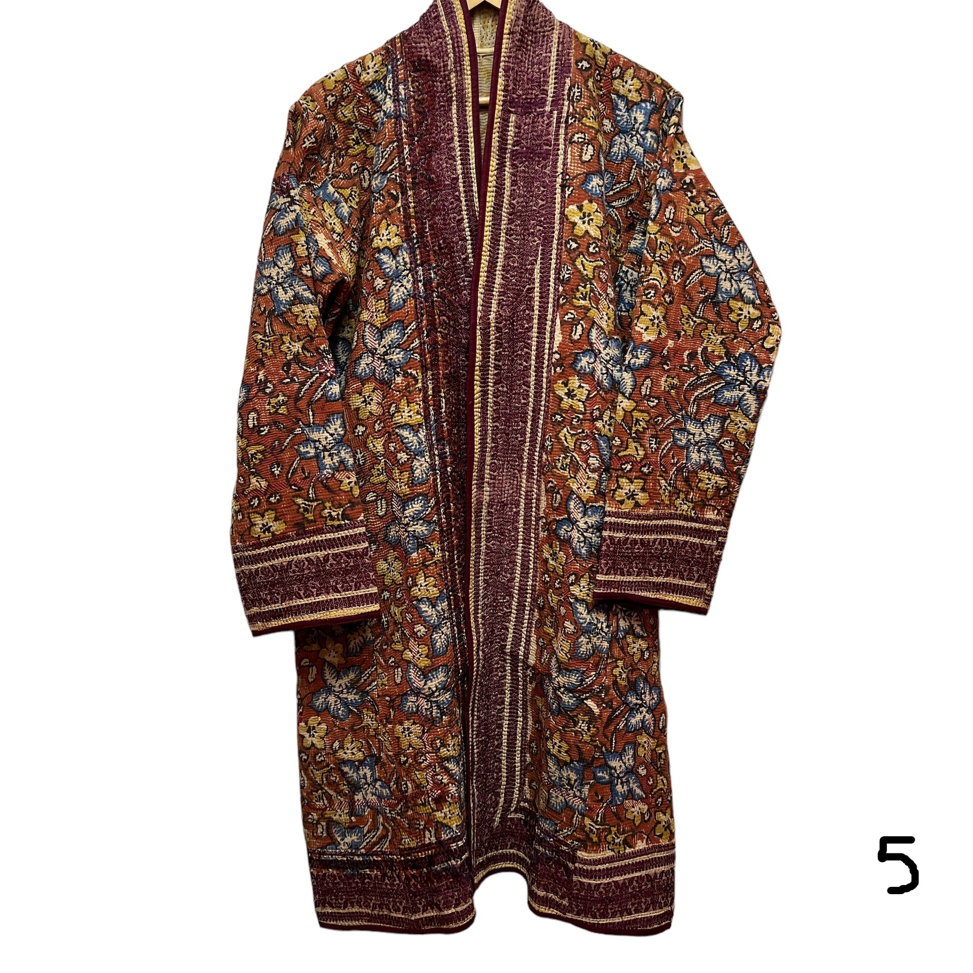 Ajrakh Cotton Kantha Quilted Long Coat - Vintage India NYC