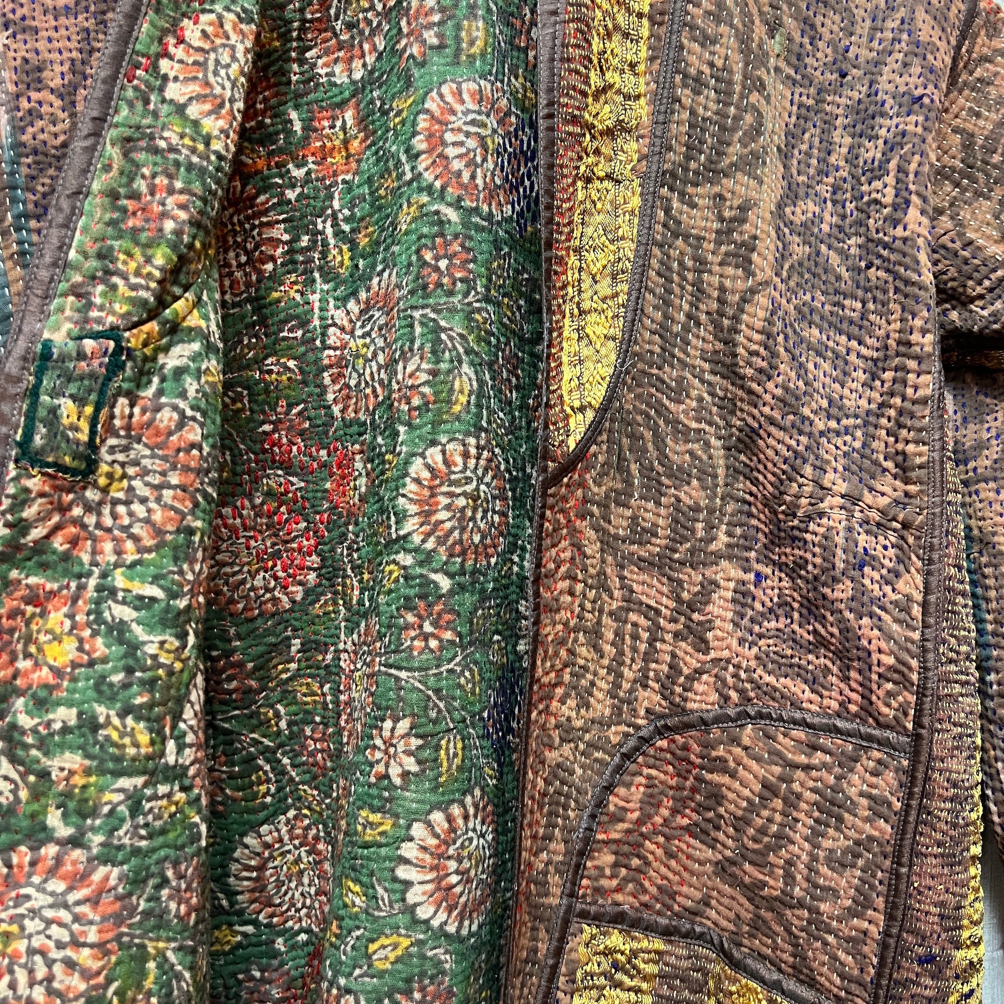 Ajrakh Cotton Kantha Quilted Long Coat - Vintage India NYC