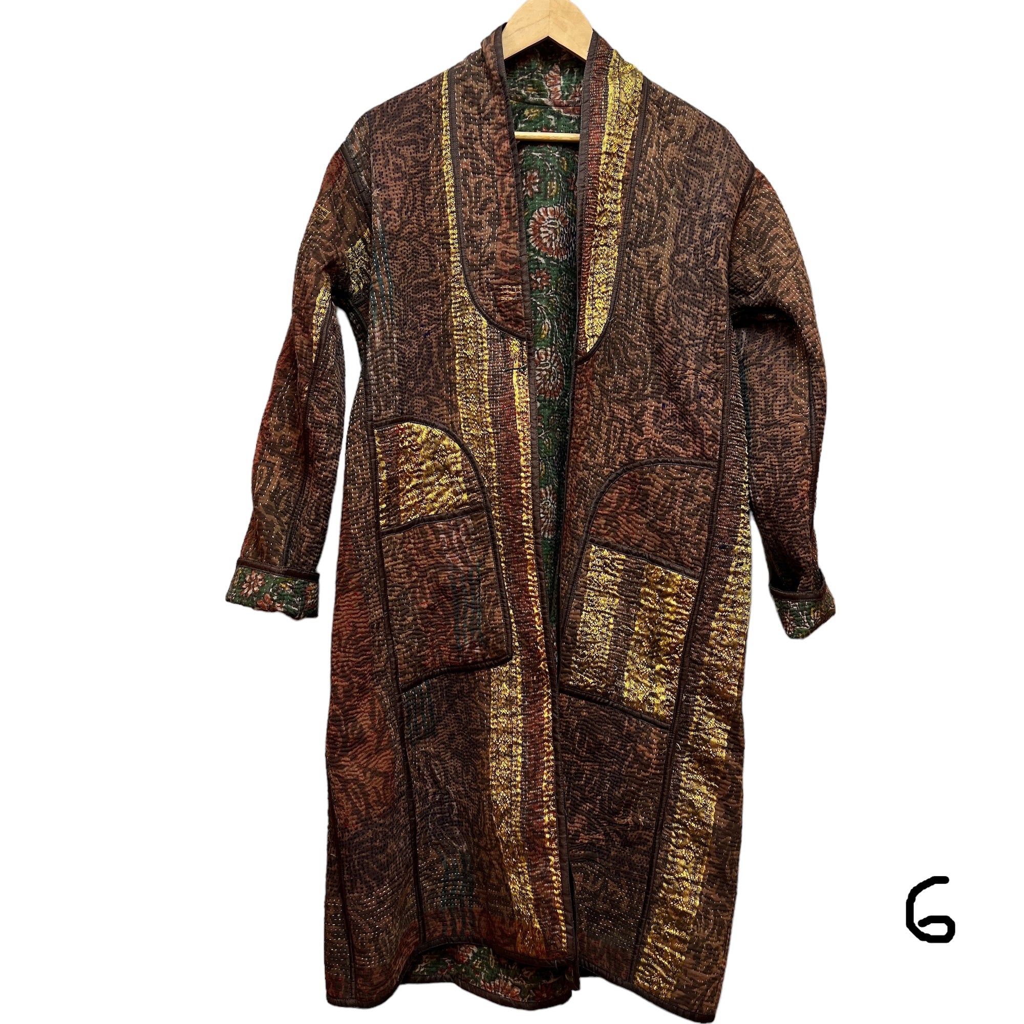 Ajrakh Cotton Kantha Quilted Long Coat - Vintage India NYC