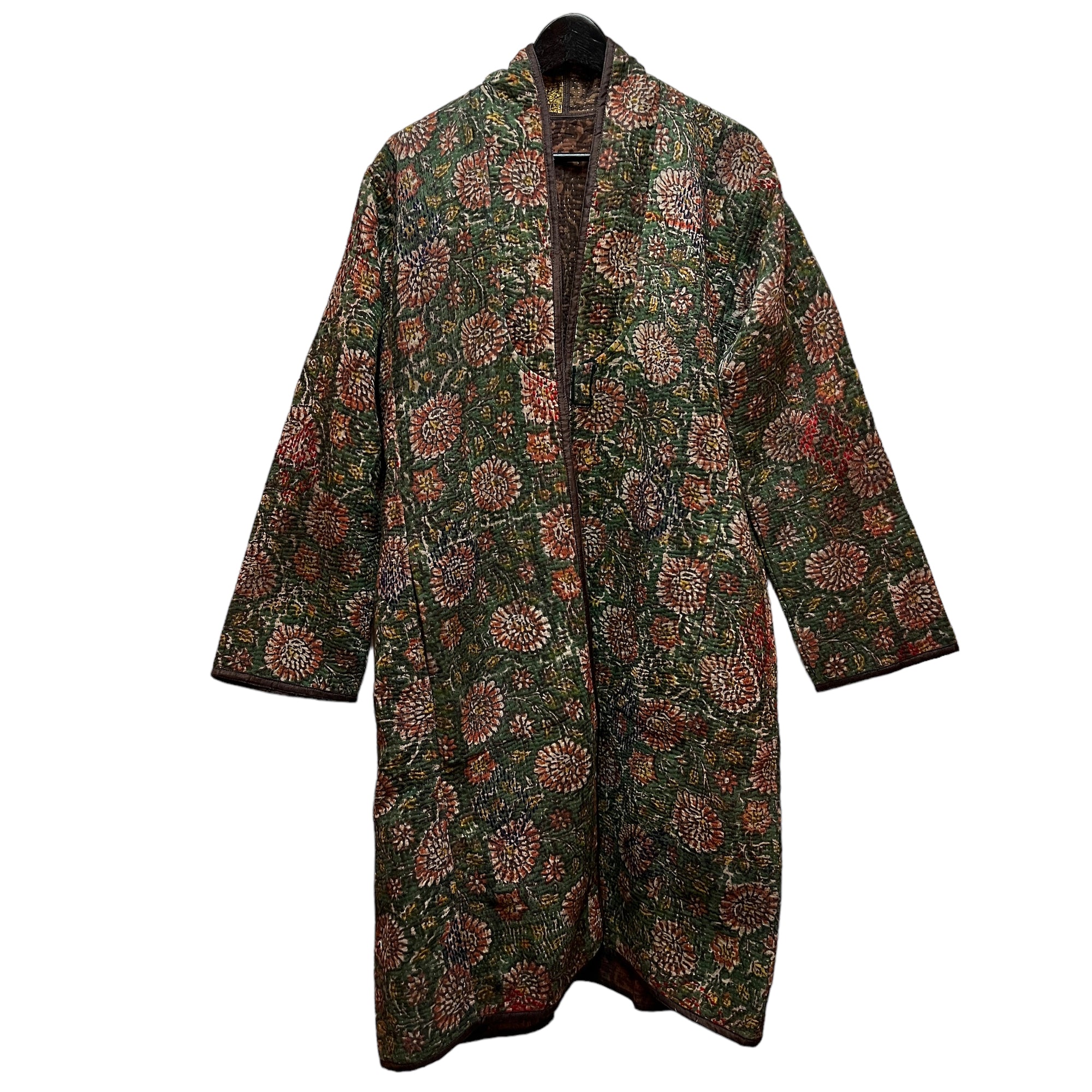 Ajrakh Cotton Kantha Quilted Long Coat - Vintage India NYC