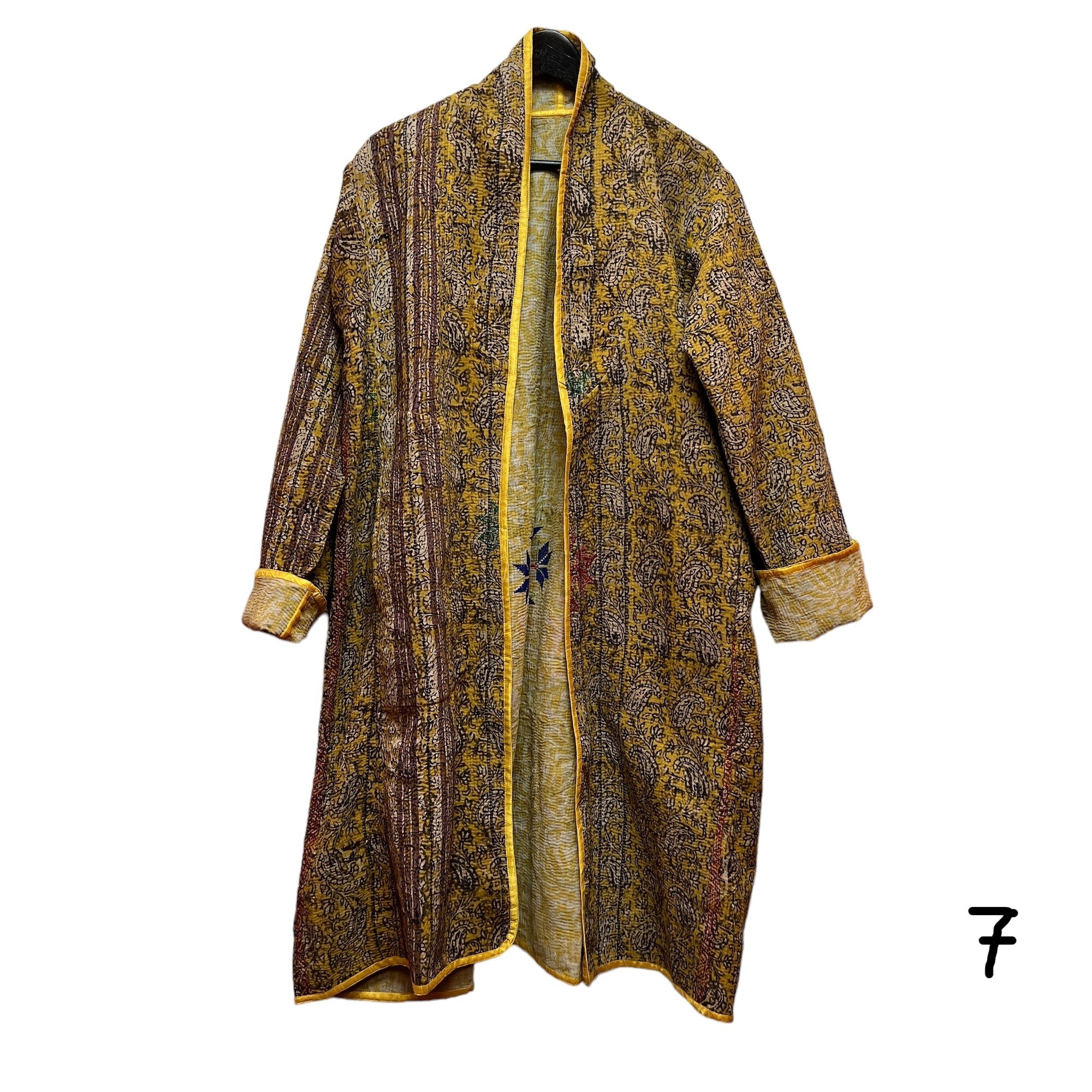 Ajrakh Cotton Kantha Quilted Long Coat - Vintage India NYC