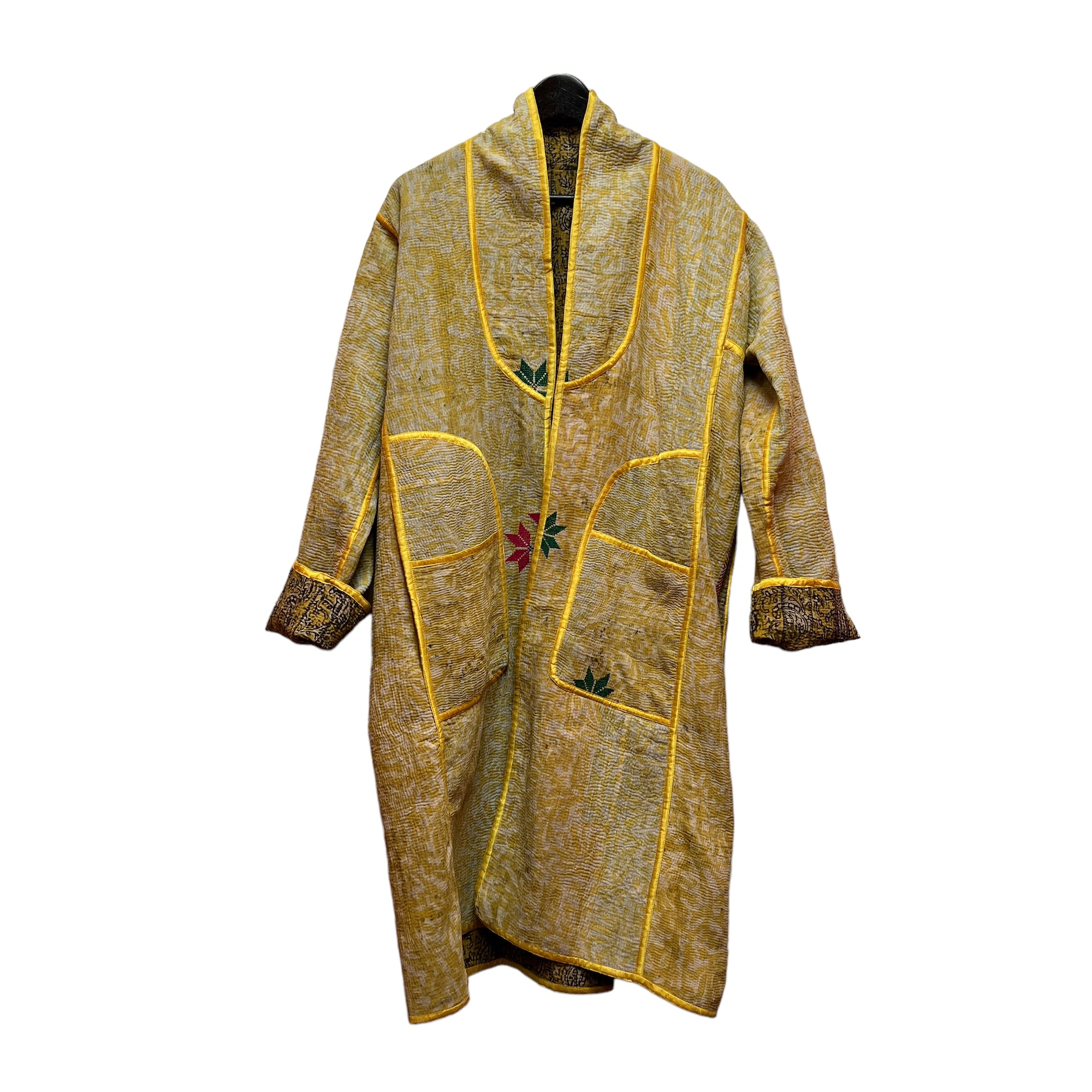 Ajrakh Cotton Kantha Quilted Long Coat - Vintage India NYC