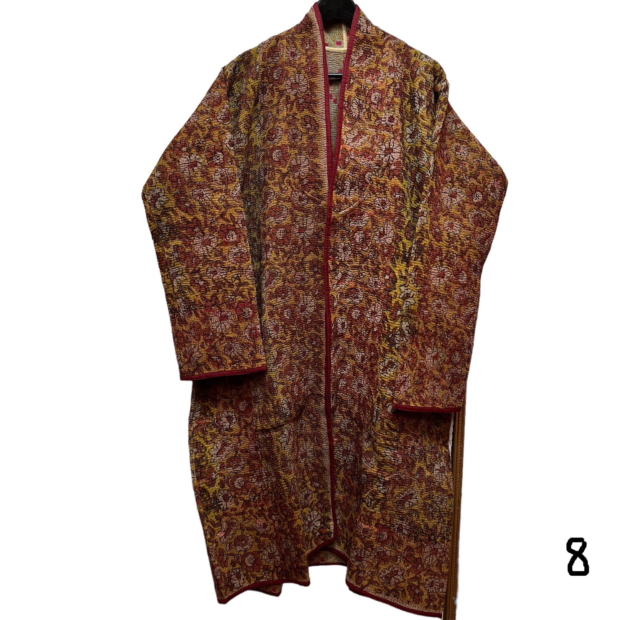 Ajrakh Cotton Kantha Quilted Long Coat - Vintage India NYC