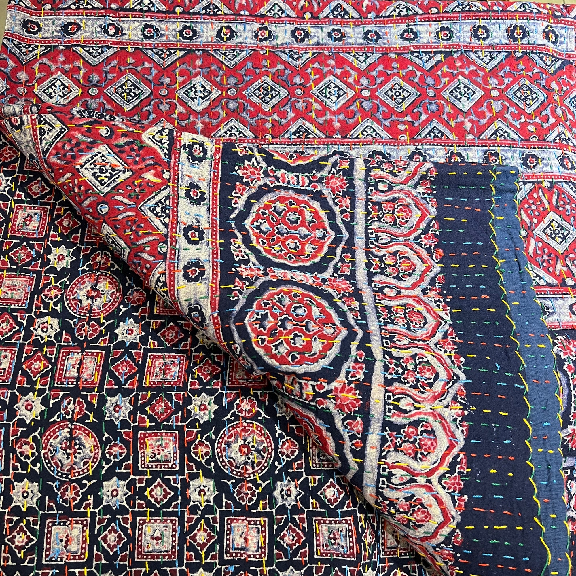 Ajrakh Kantha Quilts-Many Colors - Vintage India NYC