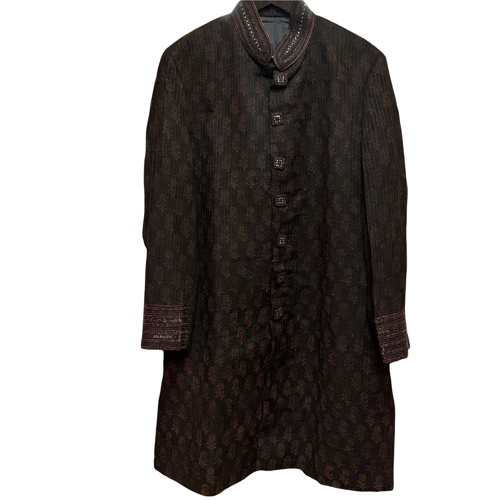 Black Wool Brocade Sherwani - Vintage India NYC