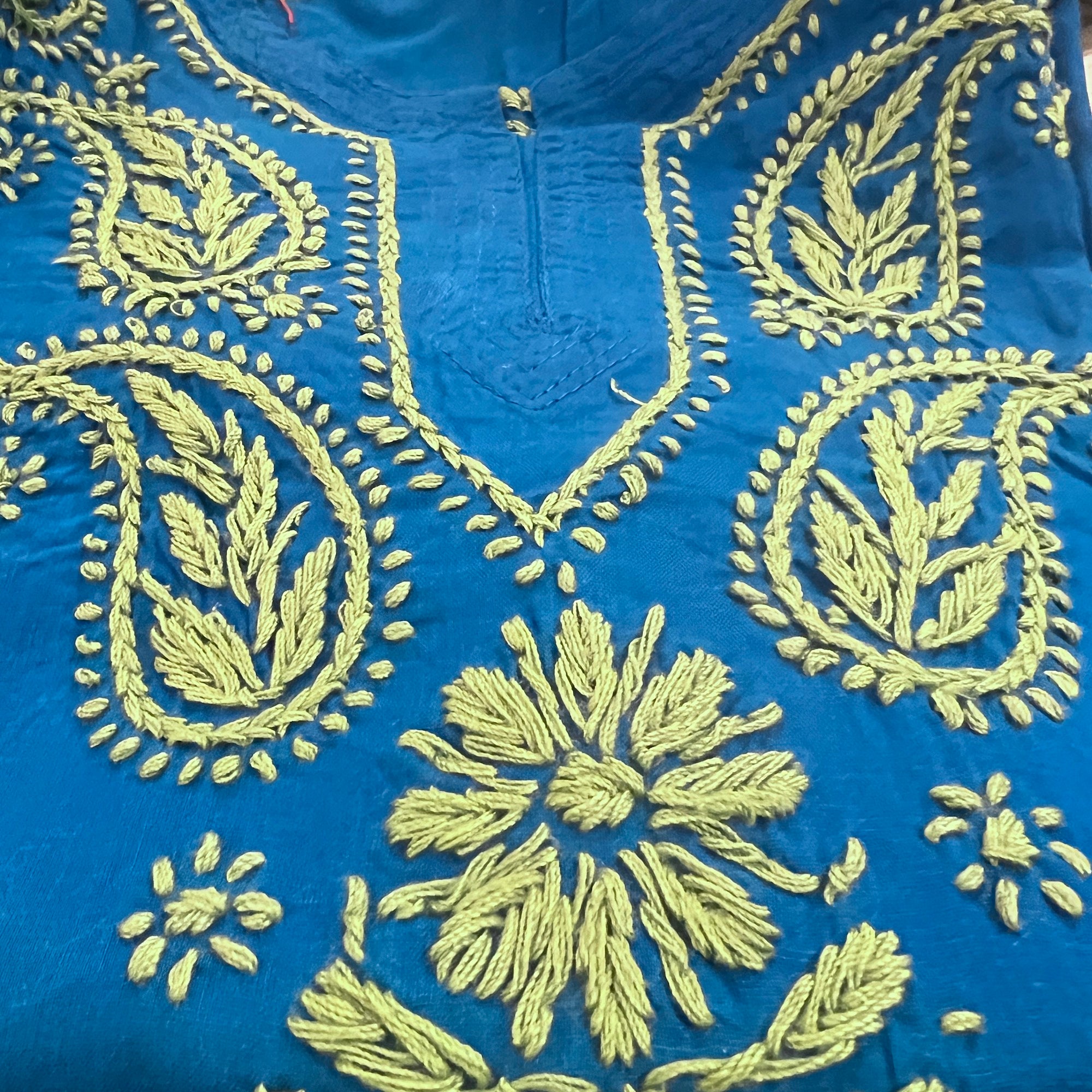 AR Long Embroidered Cotton Tunic Kurtis- L - Vintage India NYC