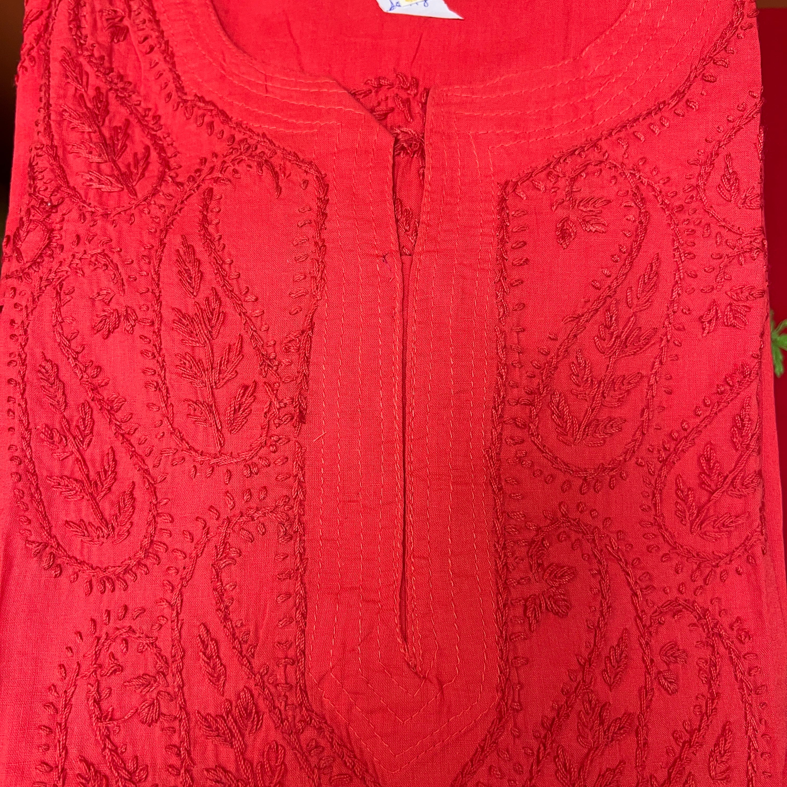 AR Long Embroidered Cotton Tunic kurtis- S - Vintage India NYC