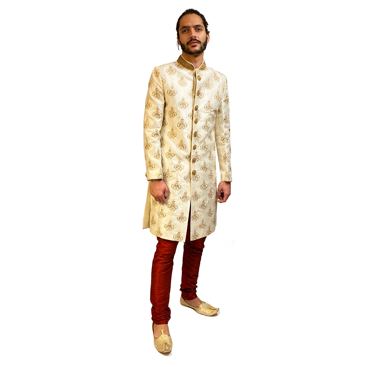 Trifecta black crest sherwani