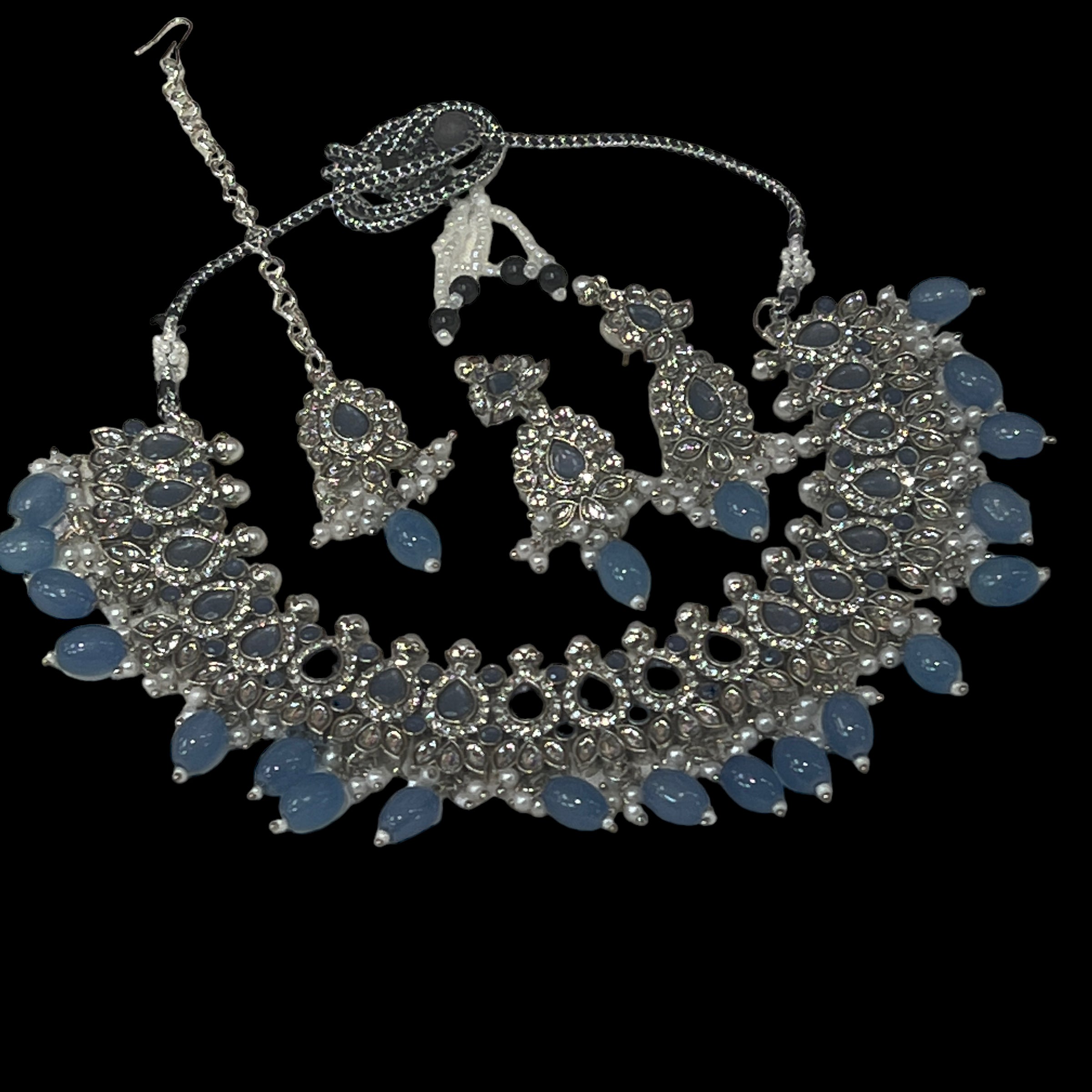 DT Teardrop Necklace Silver Sets-9 Colors - Vintage India NYC