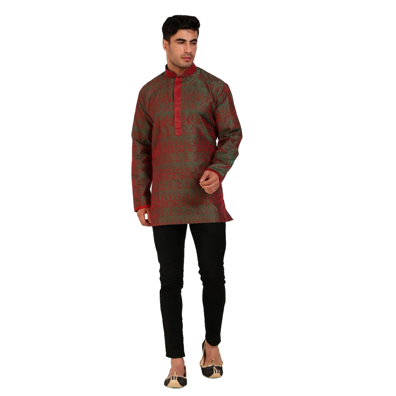 DT Forest & Red Brocade Short Kurta - Vintage India NYC