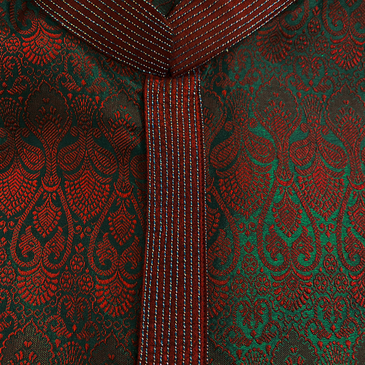 DT Forest & Red Brocade Short Kurta - Vintage India NYC