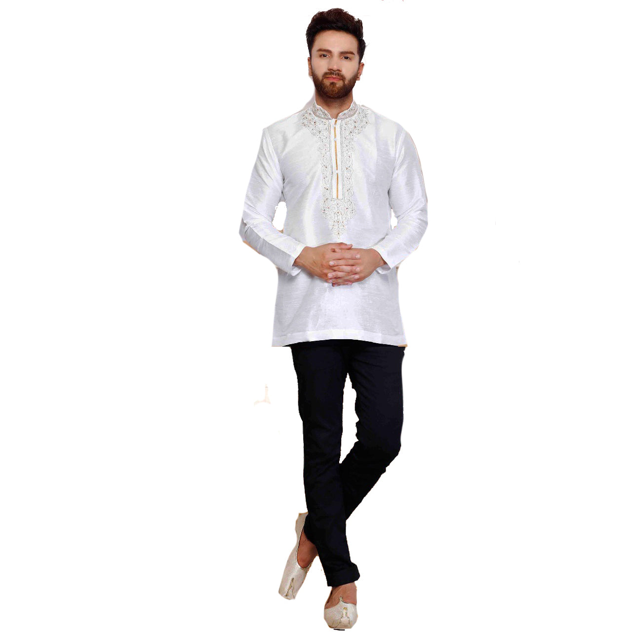 DT White & Gold Short Kurta - Vintage India NYC