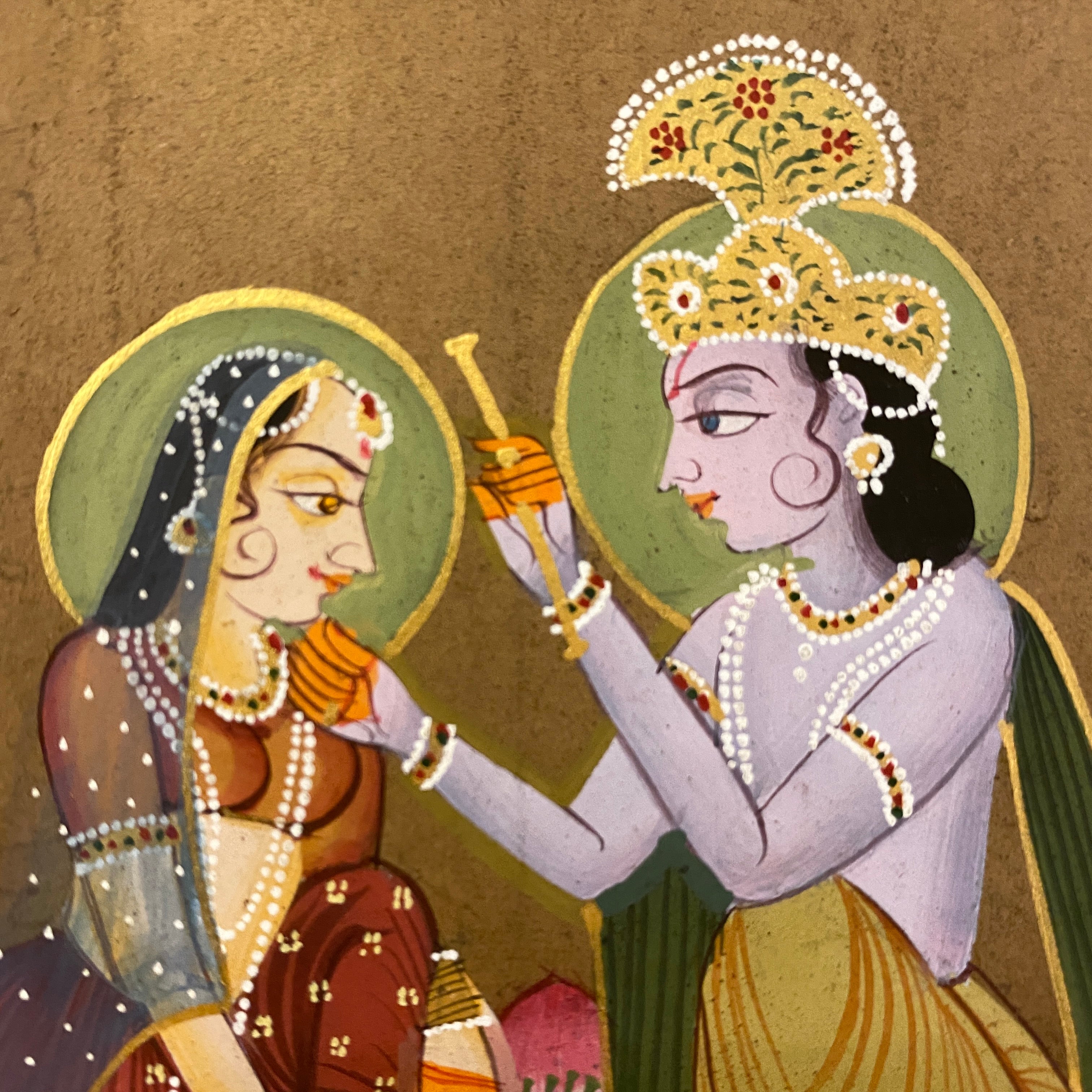 Vintage Hand Painted Court Painting - Krishna - 6 Styles - Vintage India NYC