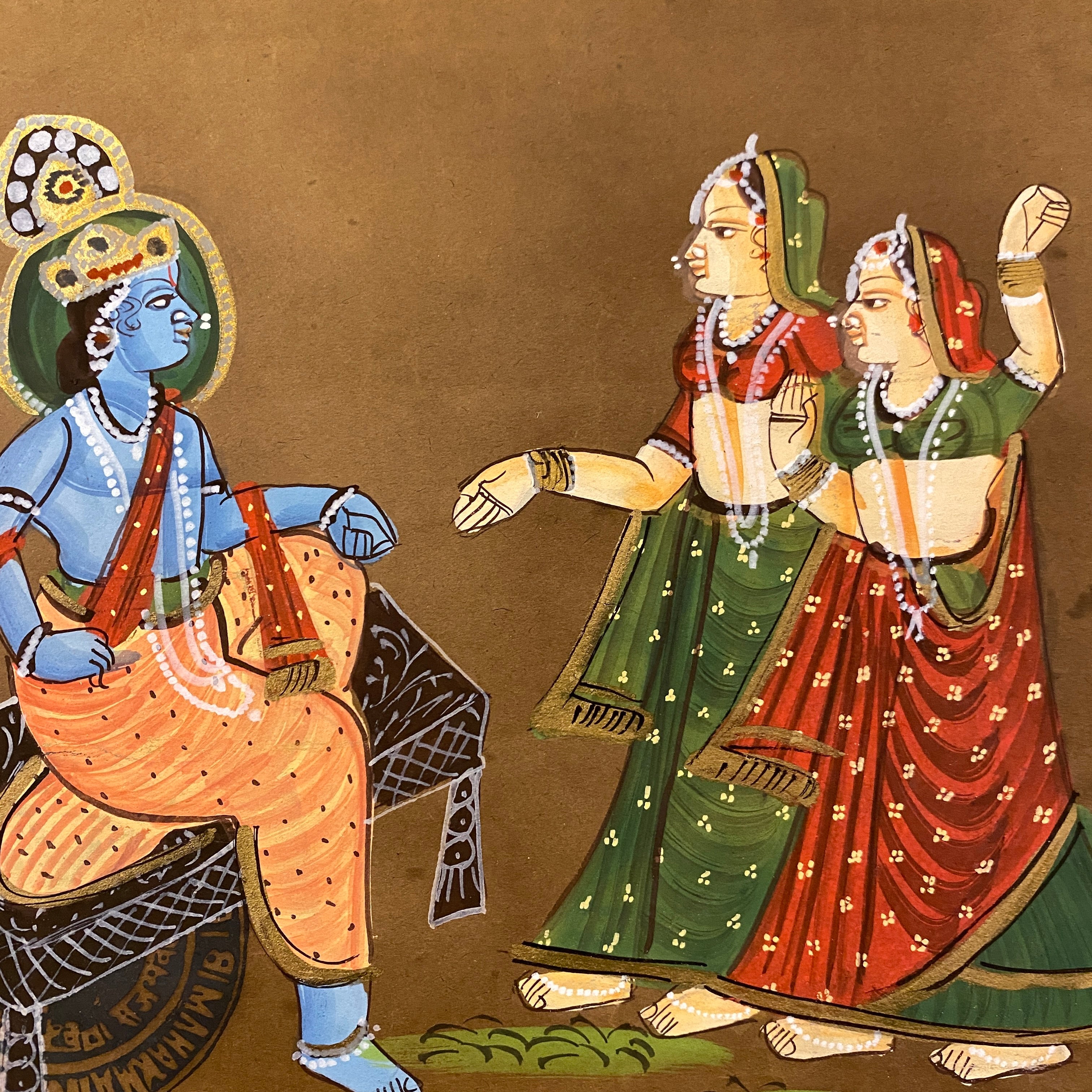 Vintage Hand Painted Court Painting - Krishna - 6 Styles - Vintage India NYC