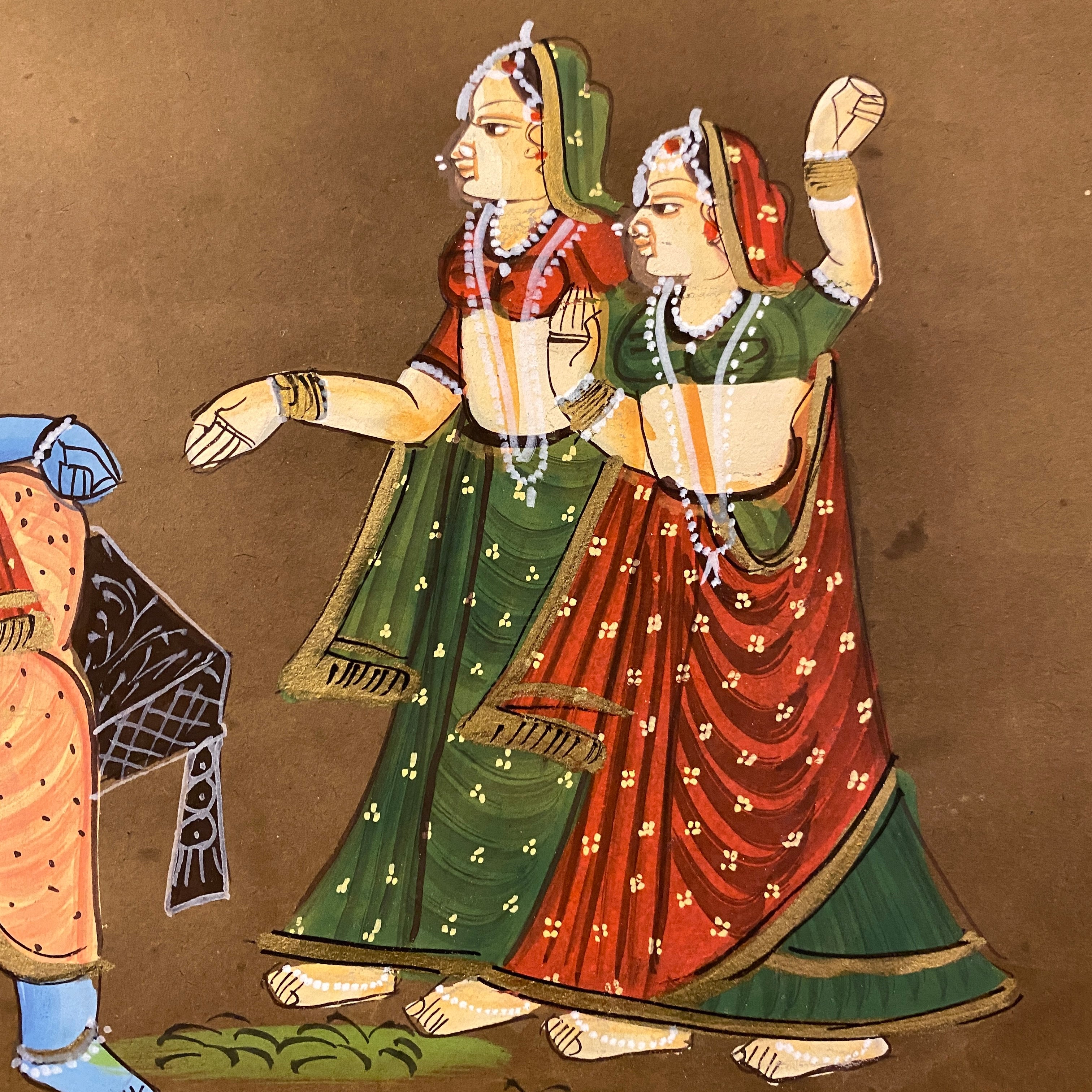 Vintage Hand Painted Court Painting - Krishna - 6 Styles - Vintage India NYC